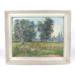 Vica Mason (20th century), 'Summer Meadows', unsigned by labelled verso, oil on artists' board,