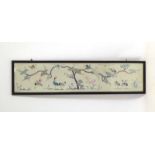 A mid 20th century Chinese long stitch panel depicting storks beneath pine trees, 34.