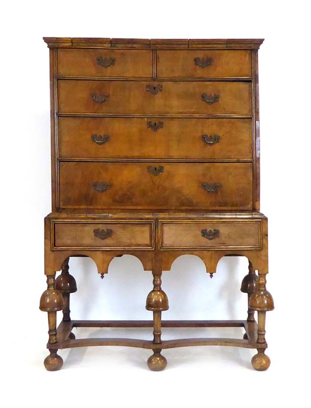 A 17th century and later walnut chest-on-stand,