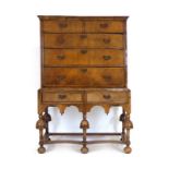 A 17th century and later walnut chest-on-stand,