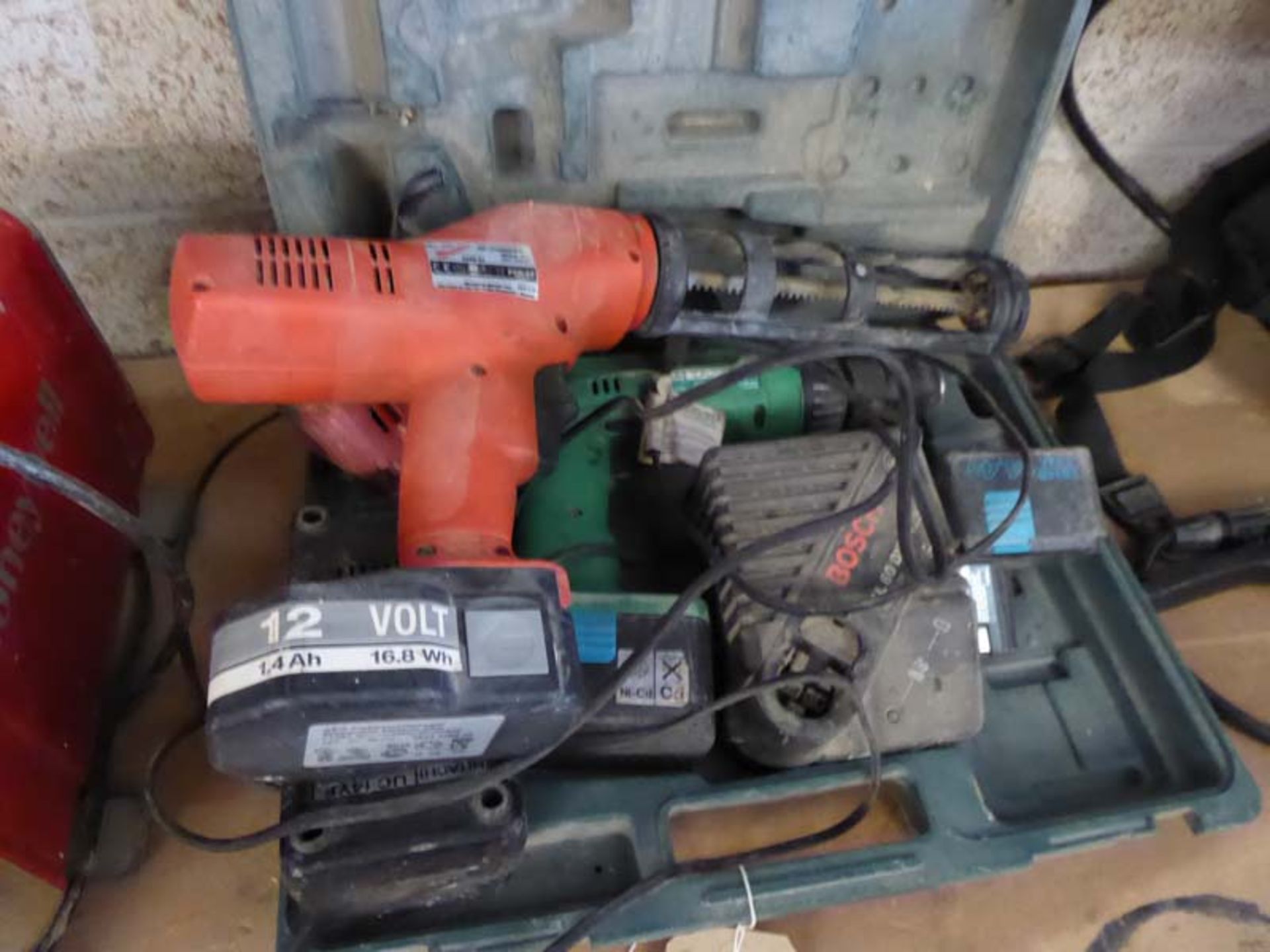 Various cordless drill parts including body, chargers and battery together with a Milwaukee 12v - Image 2 of 2