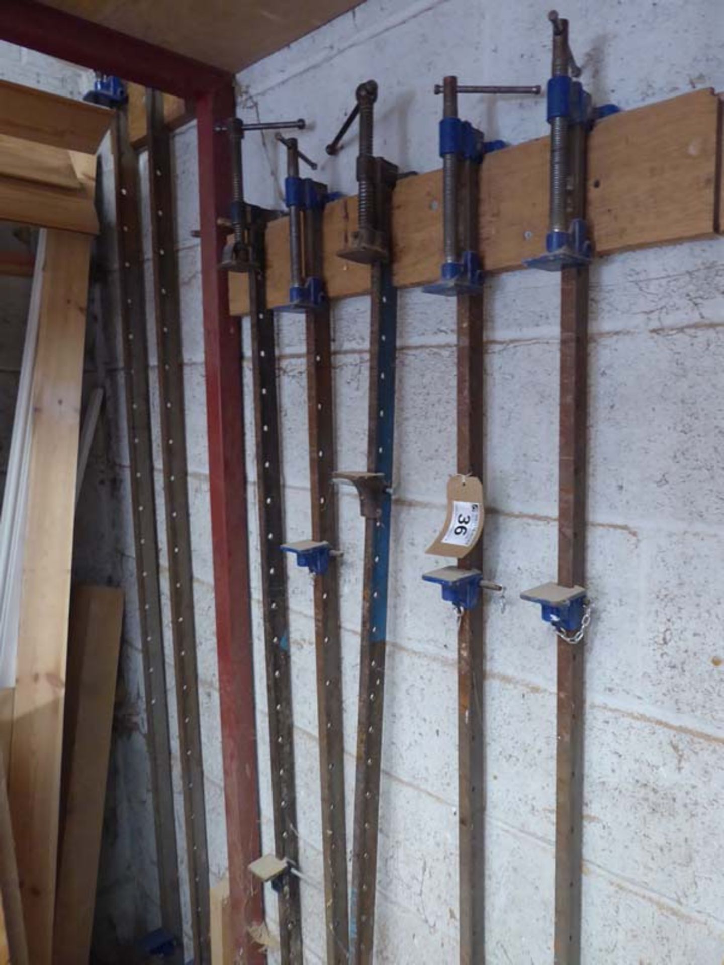 7 various Record and other t-bar sash cramps from 4ft to 8ft