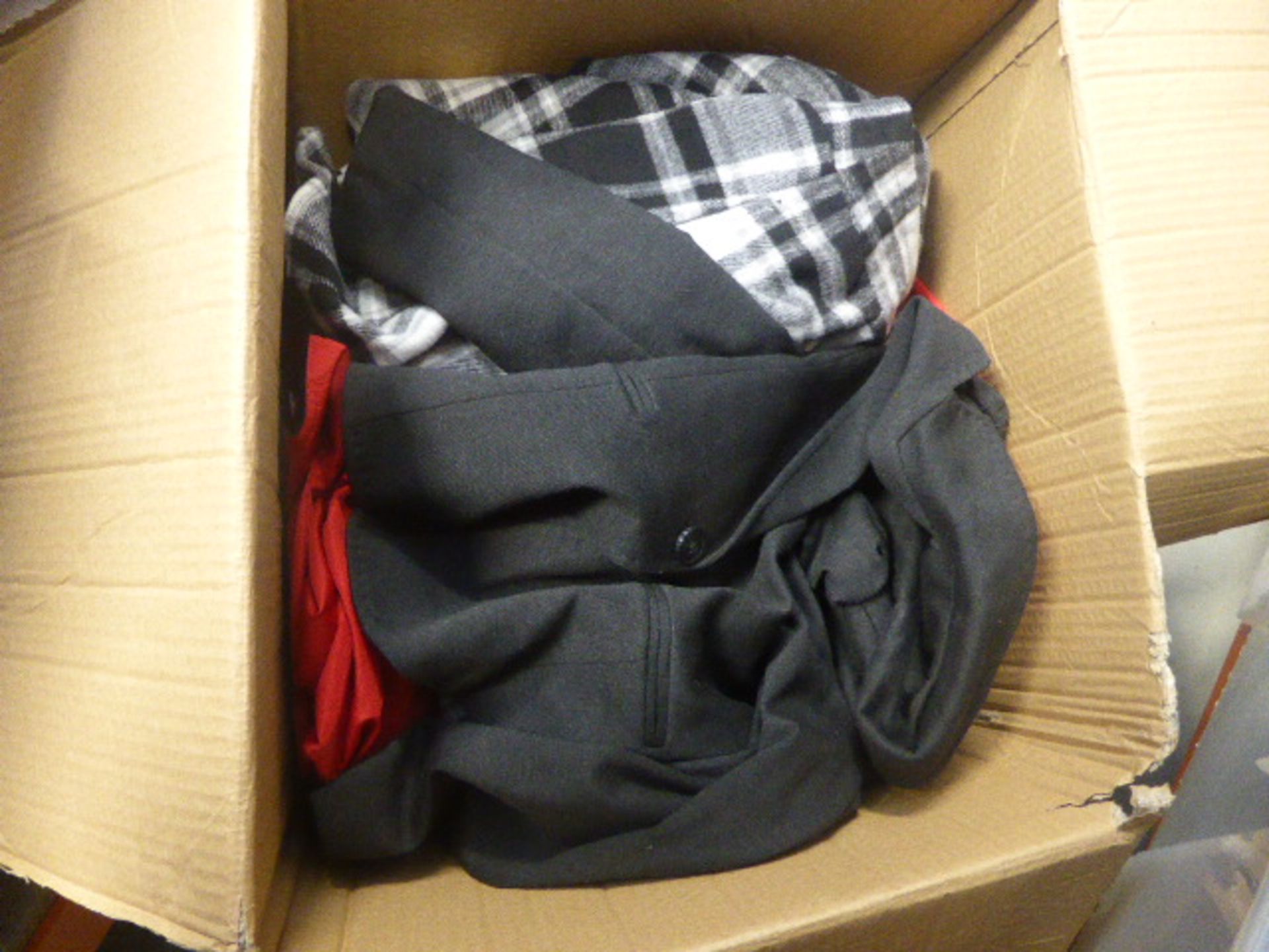 Box containing mixed clothing inc. jackets, tops etc