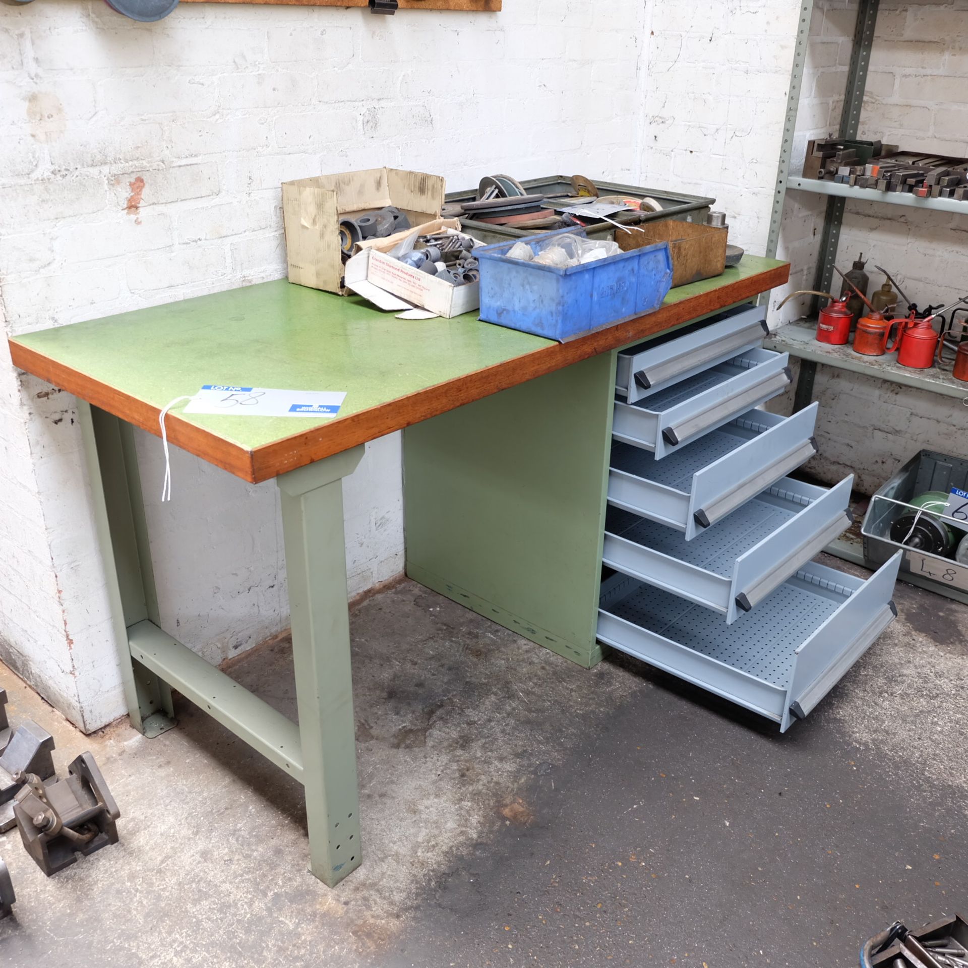 A Bott Steel Framed Timber Top Workbench, 59in x 27in x 33in h with 5 sliding drawers. - Image 2 of 2