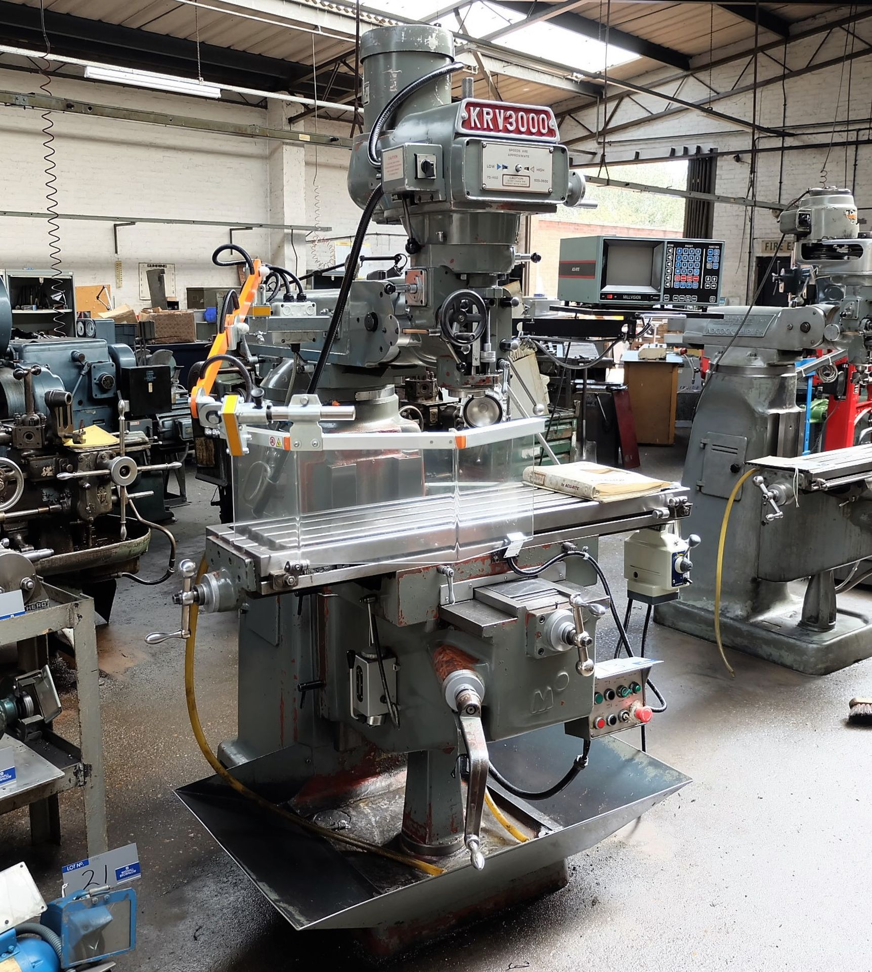 An XYZ KRV3000 Vertical Turret Head Milling Machine No.6056, 48in x 12in table with Acu-Rite - Image 2 of 5