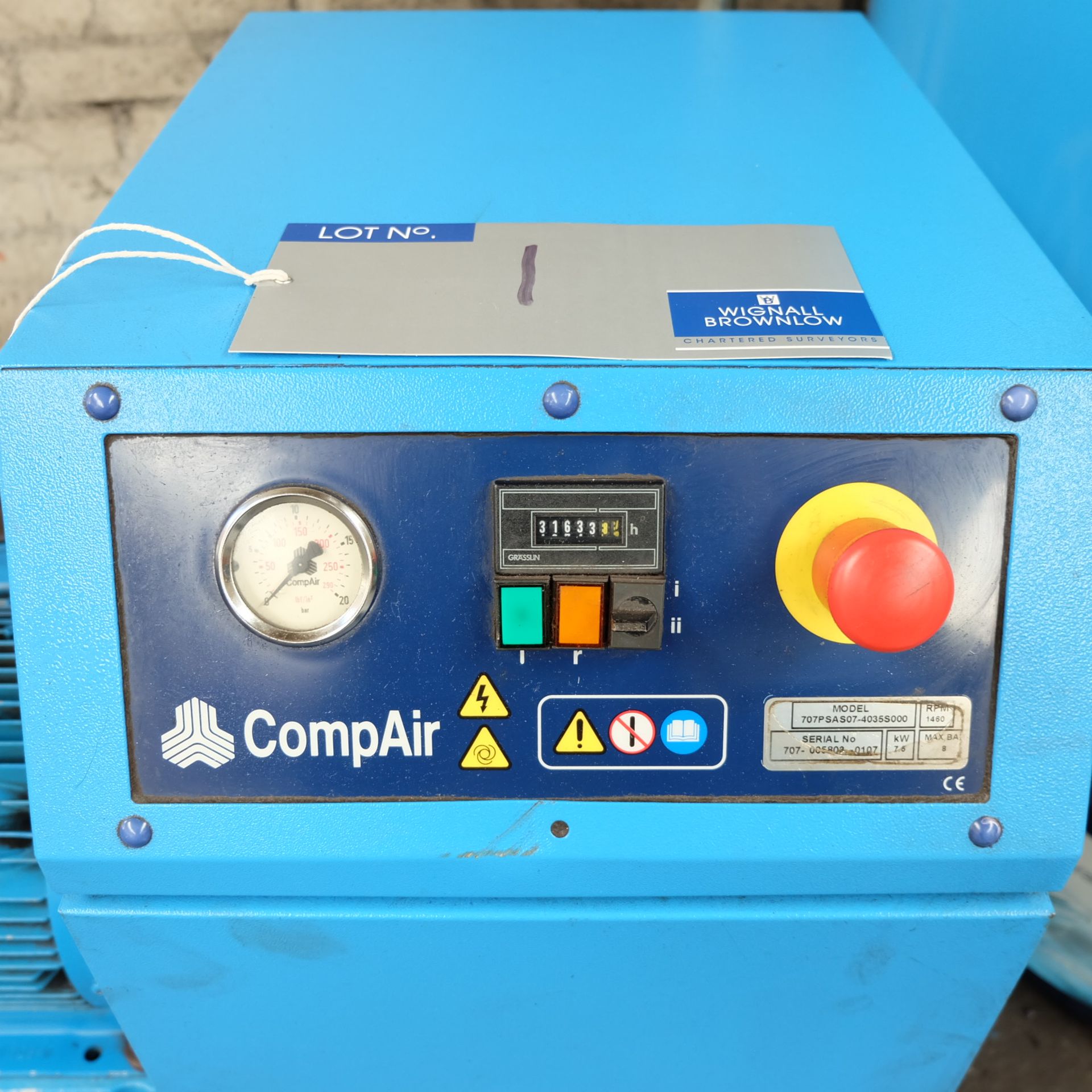 A CompAir V07 Model 707PSAS07-4035S000 Rotary Air Compressor No.707-005803-0107, 1460rpm, 7.5kW with - Image 2 of 5