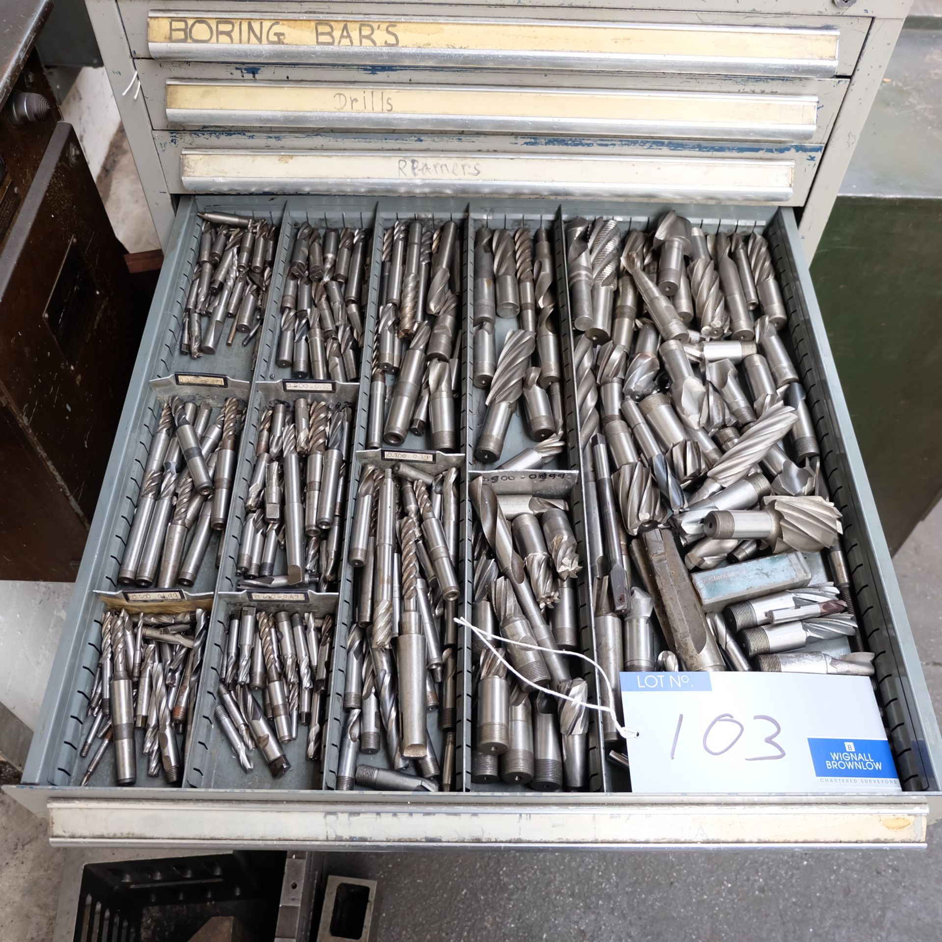 A Quantity of Milling Cutters, Slot Drills and End Mills in one drawer.