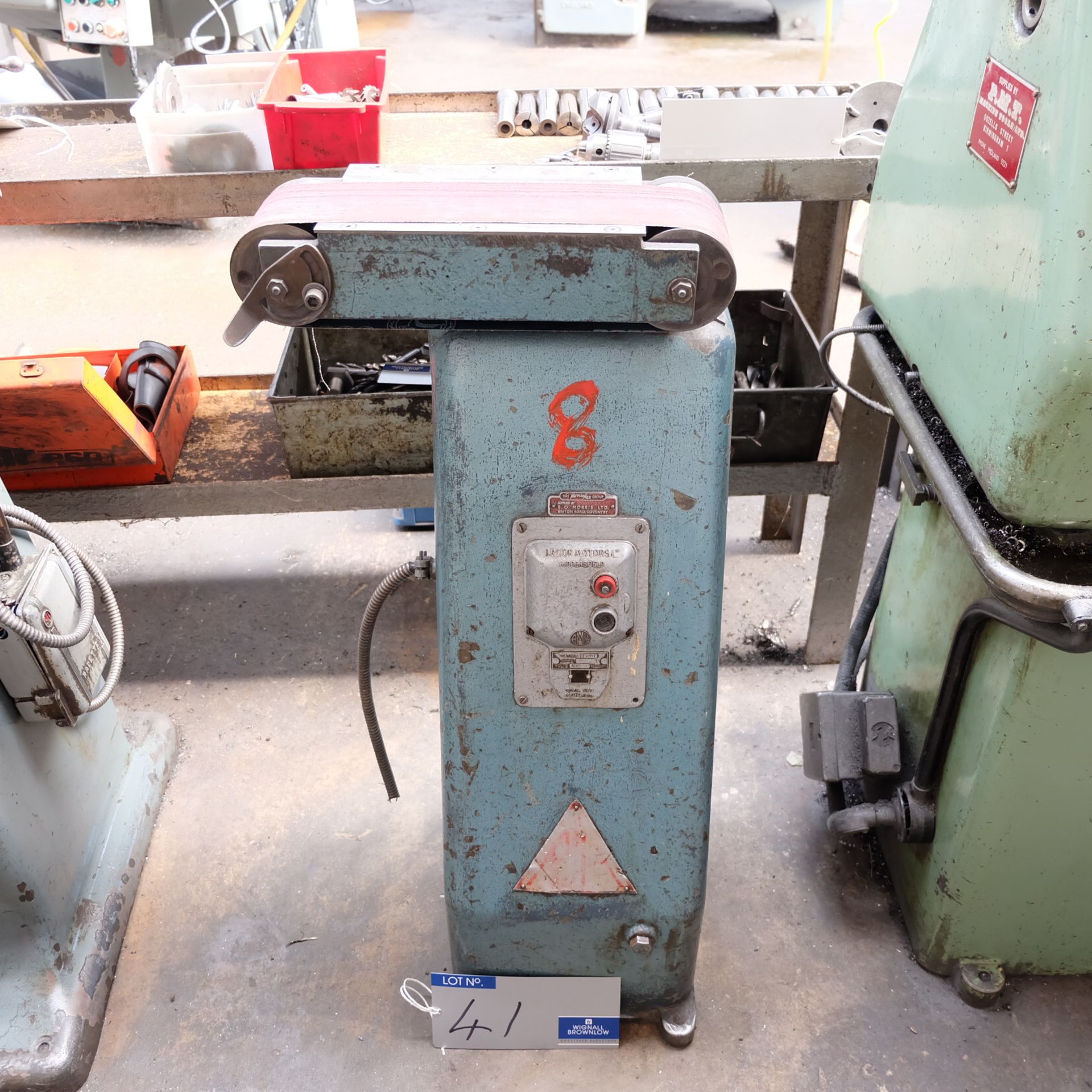 An RJH Pedestal Mounted Belt Linisher, 4in x 10in.