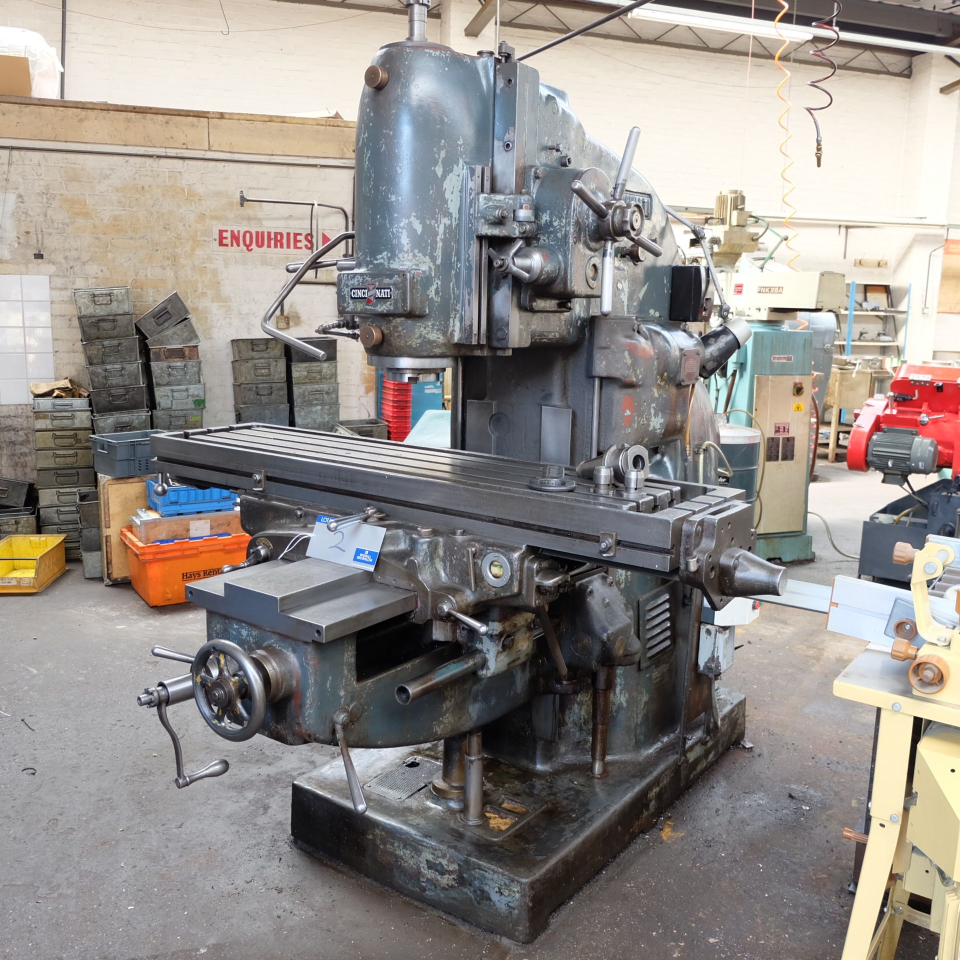 A Cincinnati No.3 Vertical Milling Machine No.B3609-25, 63in x 15in table.