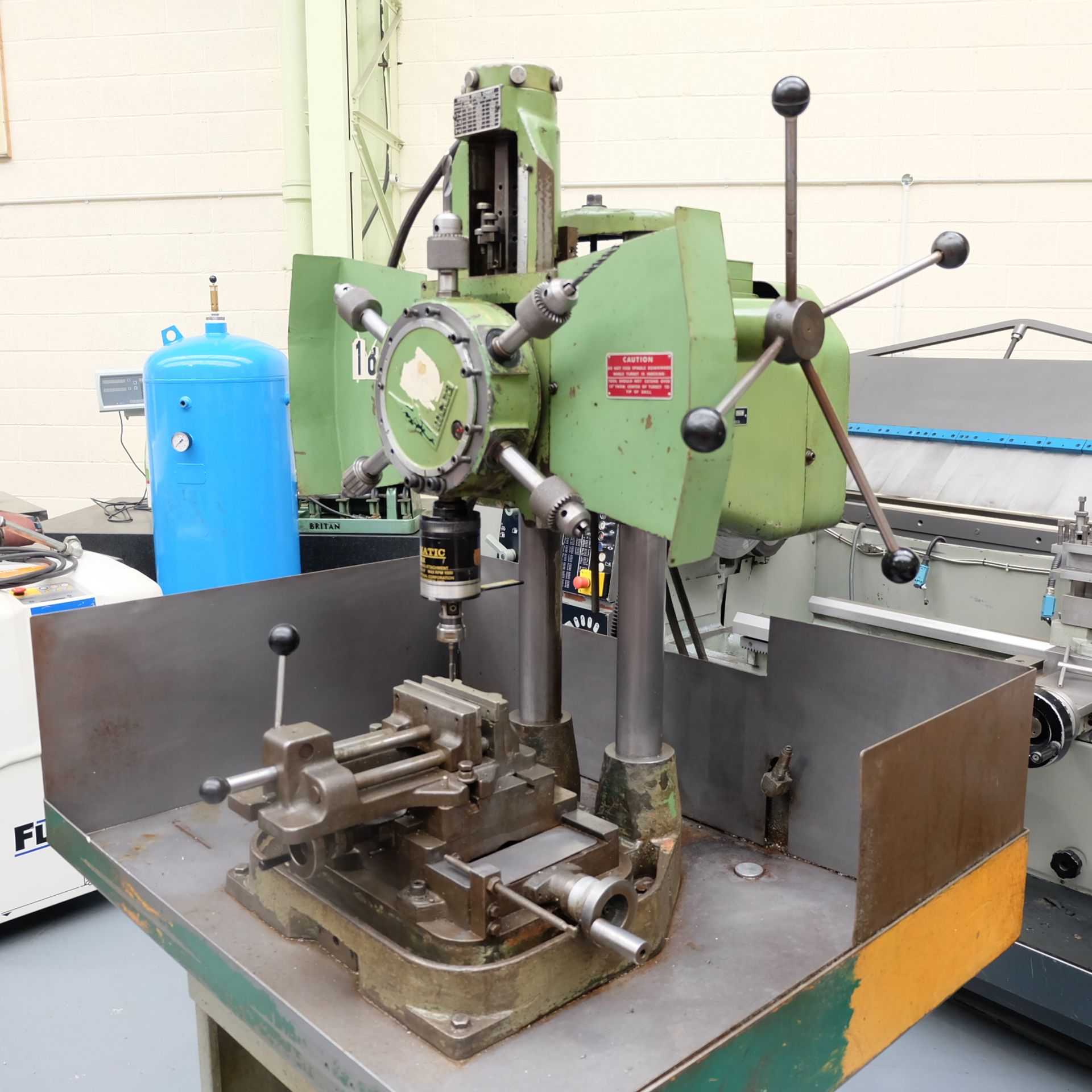 A Meca 6 Spindle Turret Drill, Table 20in x 16in with Compound Table, Turret Tools including 70X - Image 3 of 8