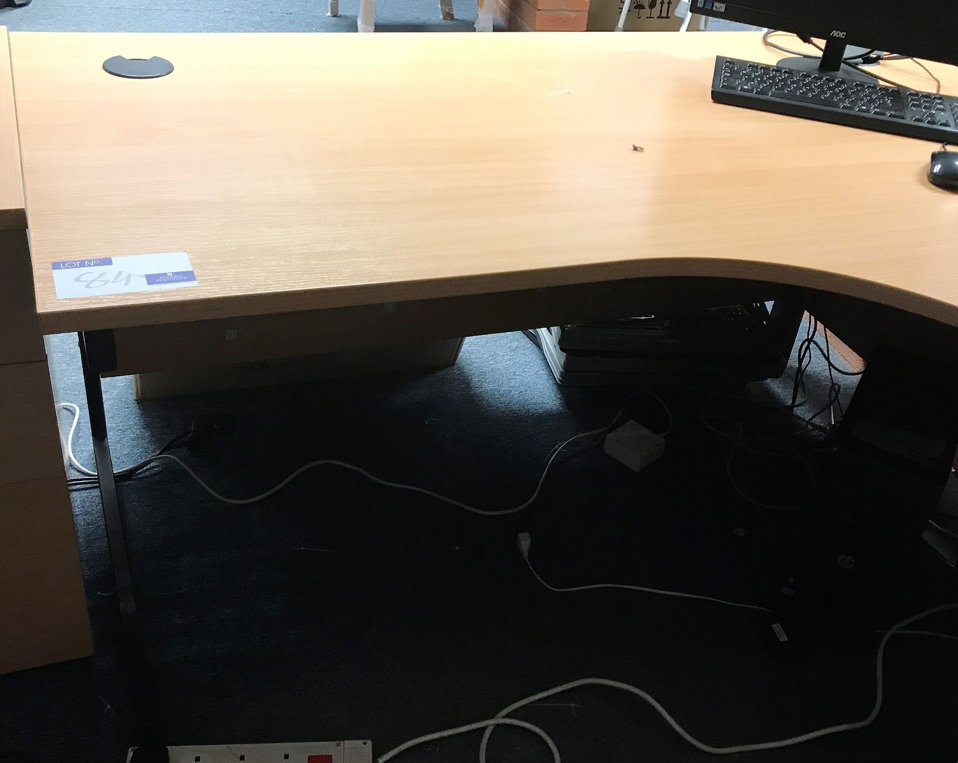 A Beech Veneer Workstation with 2-3 drawer Filing Pedestals.