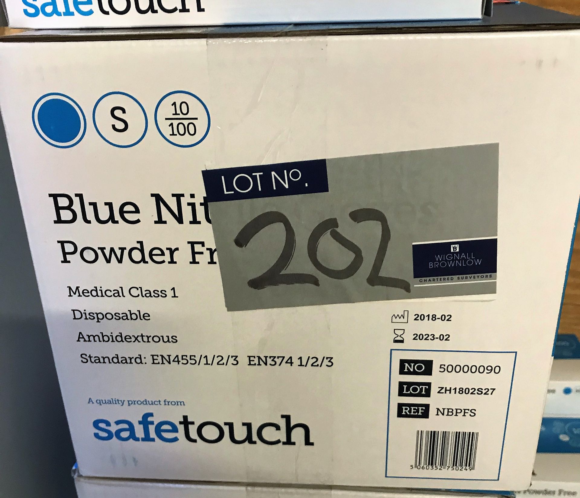 A Quantity of Safetouch Blue Nitrile Gloves comprising: 1100 Large, 1700 Medium, 7200 Small.