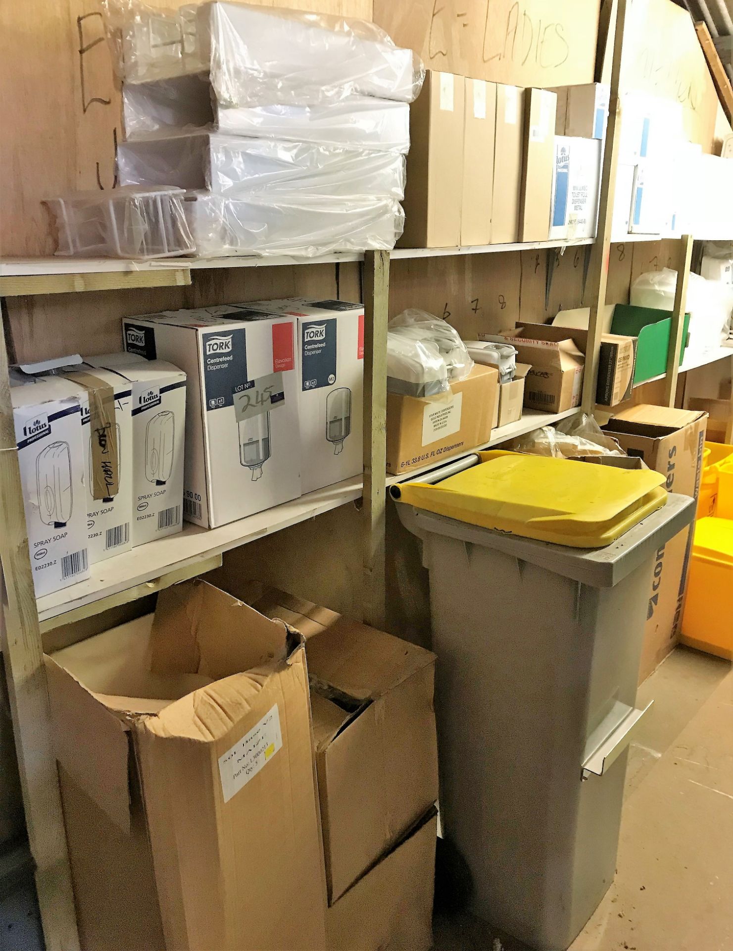 Assorted Waste Bins, Swing Lid Bins, Soap Dispensers, Paper Towel Dispensers, Glove Dispensers,