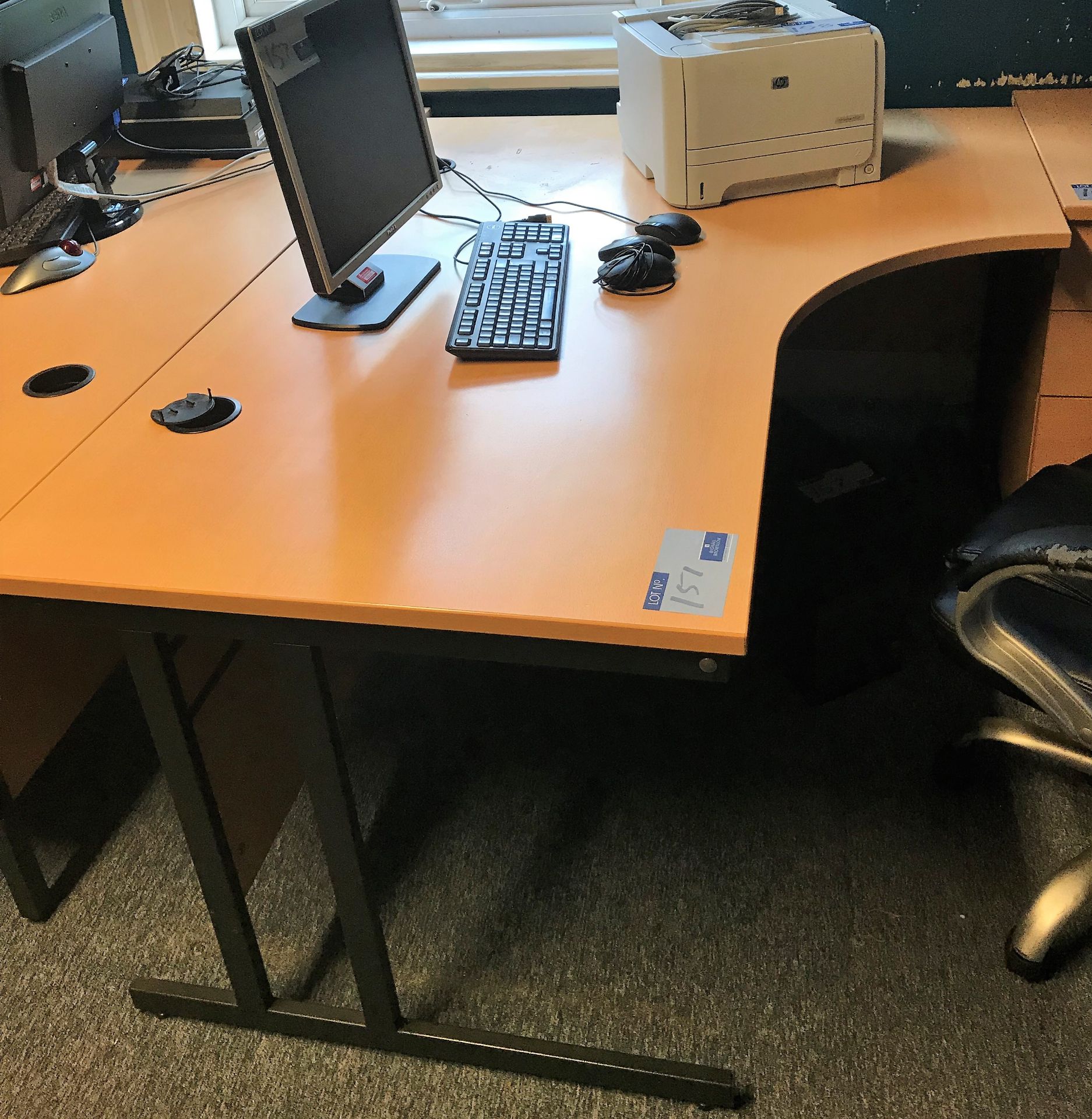 A Beech Veneer Workstation, 1600 x 1200/800mm with 3 drawer Filing Pedestal.