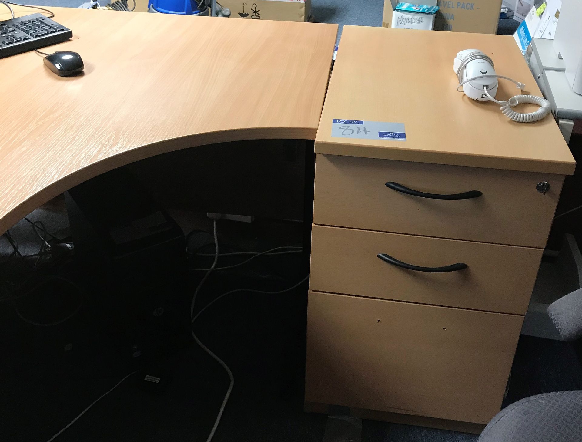 A Beech Veneer Workstation with 2-3 drawer Filing Pedestals. - Image 2 of 3