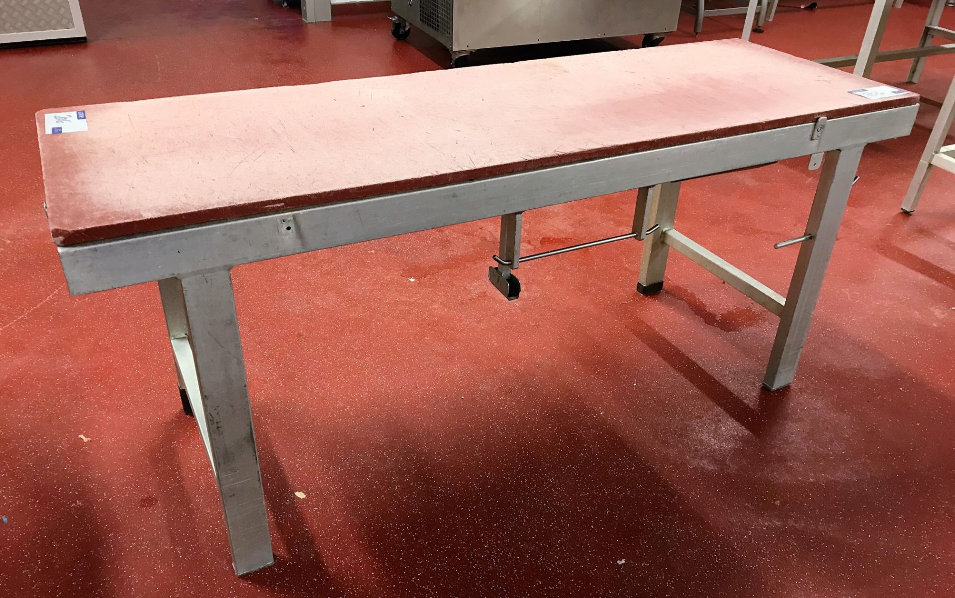 A Galvanised Steel Framed Butchers Block, 72in x 2