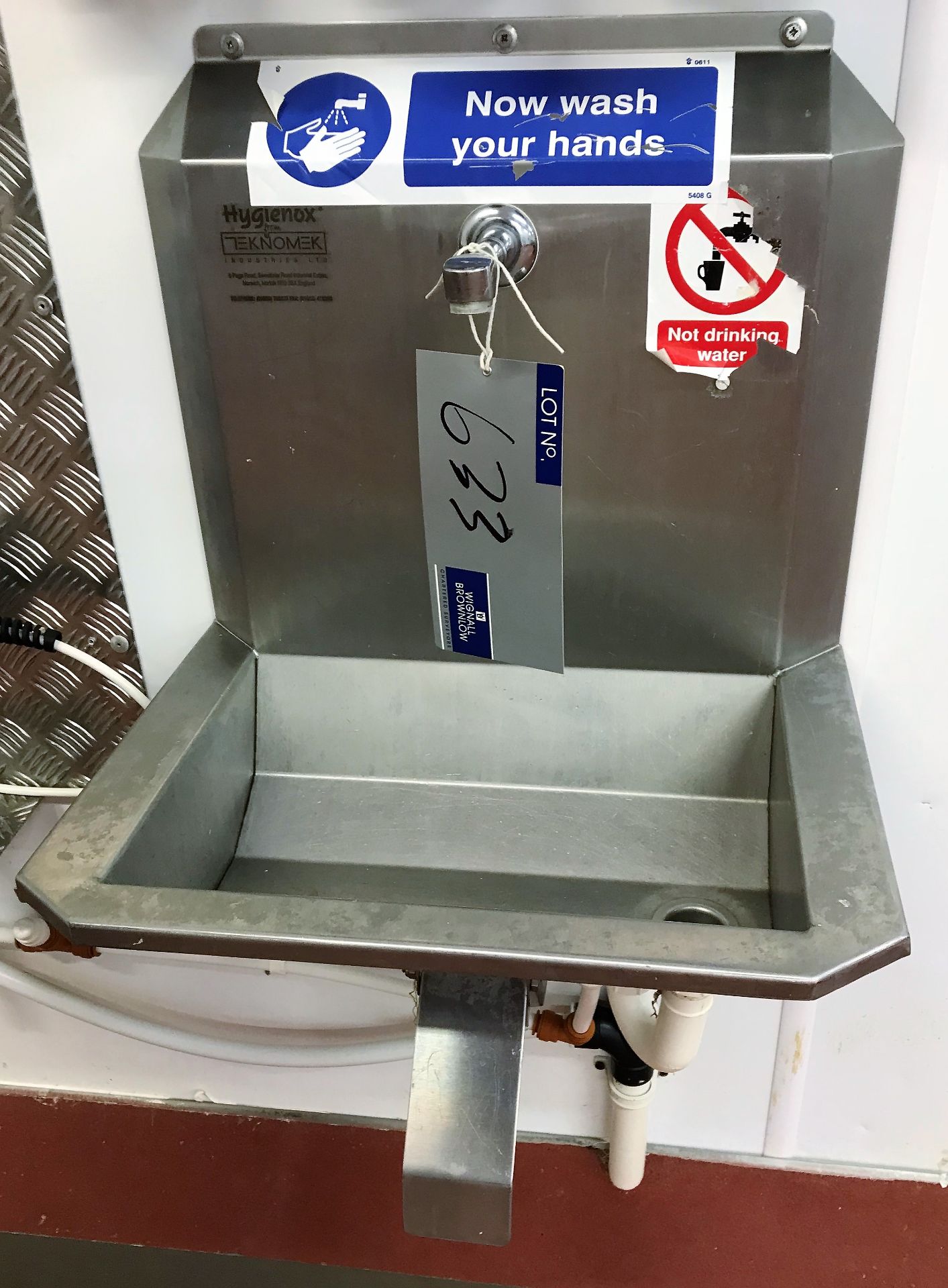 A Teknomek Hygienox Stainless Steel Knee Operated Scrub Sink (Cornford Road, Blackpool).