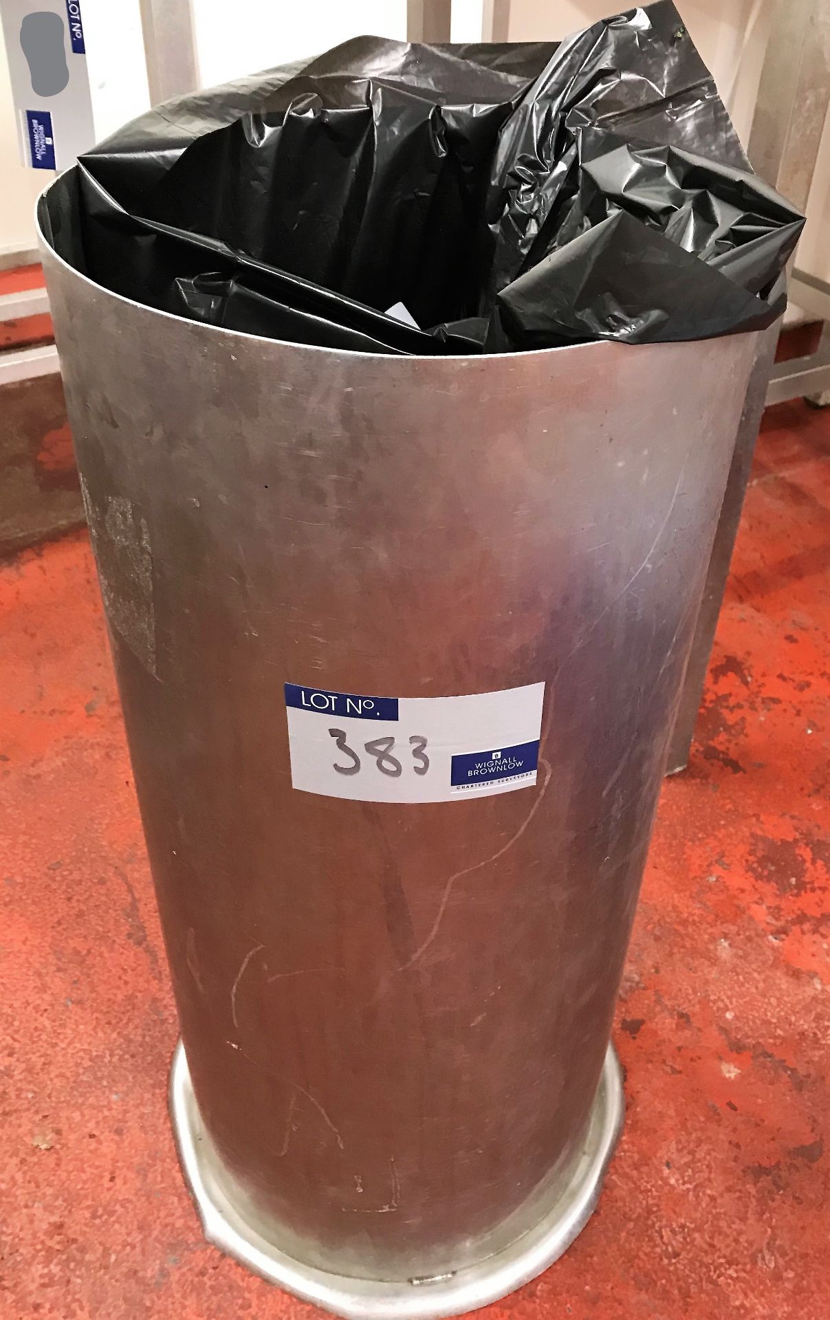 A Stainless Steel Waste Bag Tube, 350mm dia x 800mm h (Fleetwood).