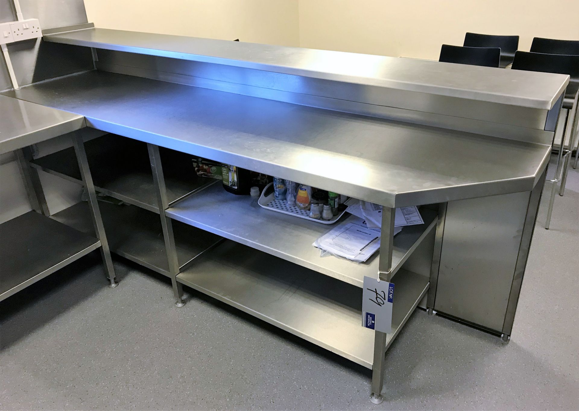 A Stainless Steel Servery with Multi Shelf Storage