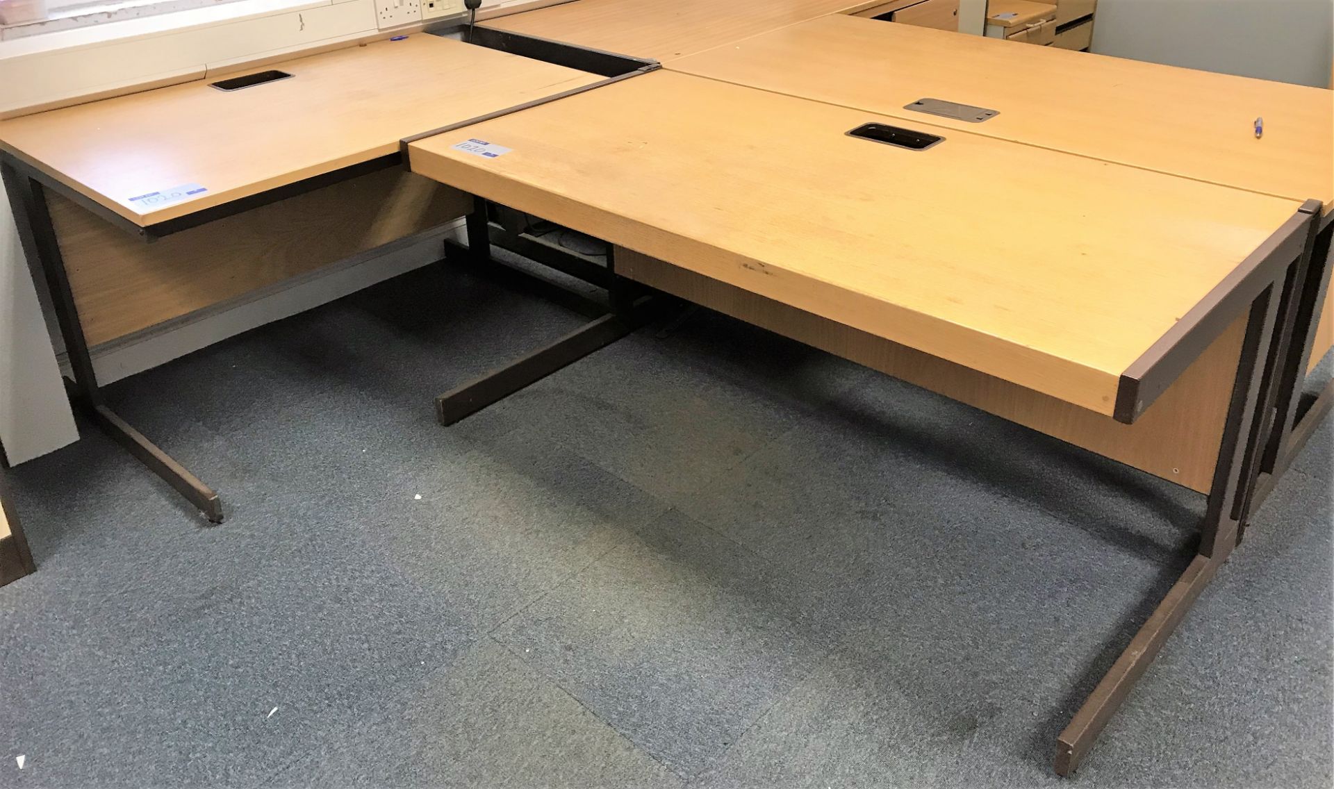 2 Light Oak Veneer Workstations, 1600 x 800mm, 1200 x 800mm.