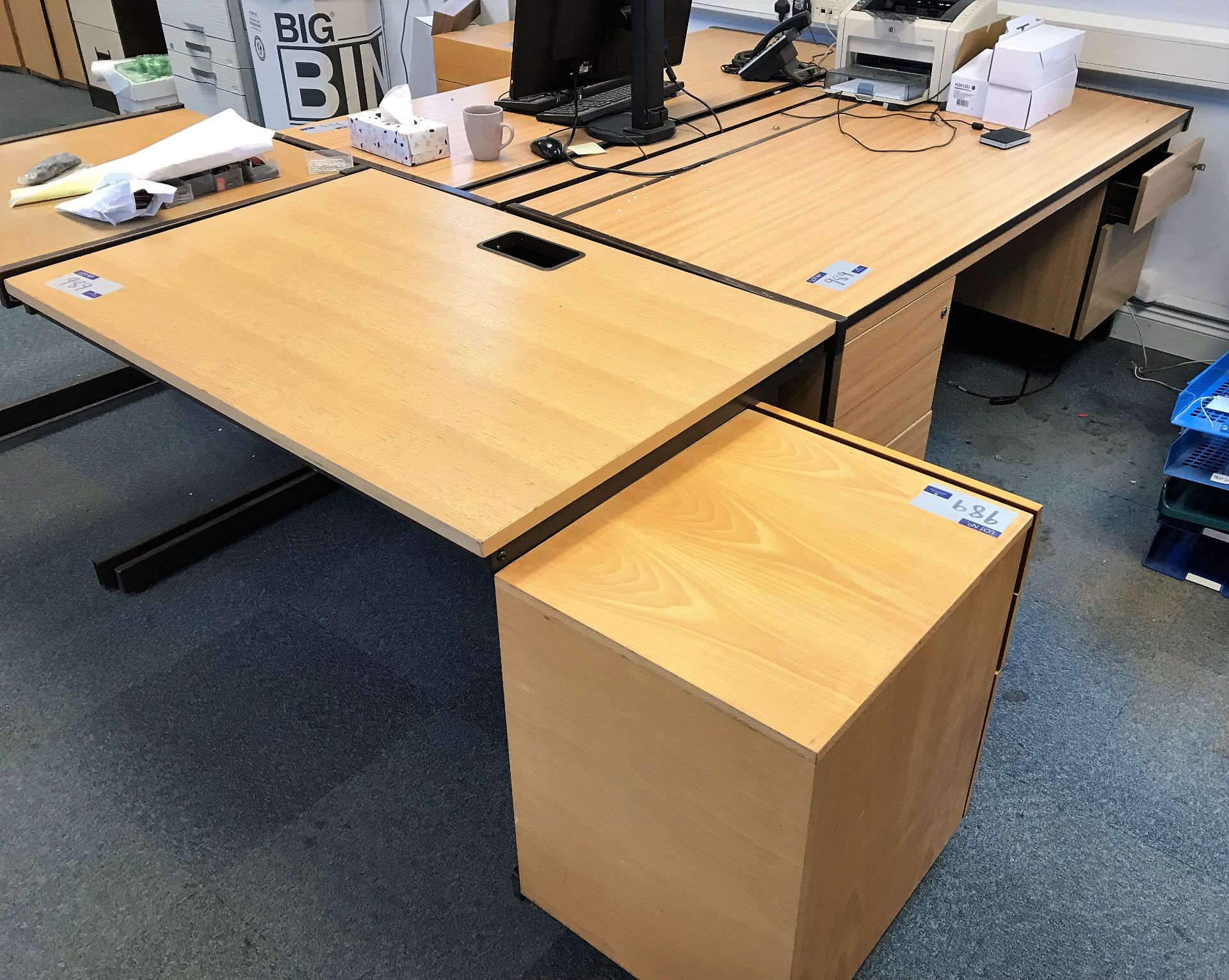 A Light Oak Veneer Single Pedestal Desk, 1800 x 800mm with Side Table, 1200 x 800mm and 3 drawer