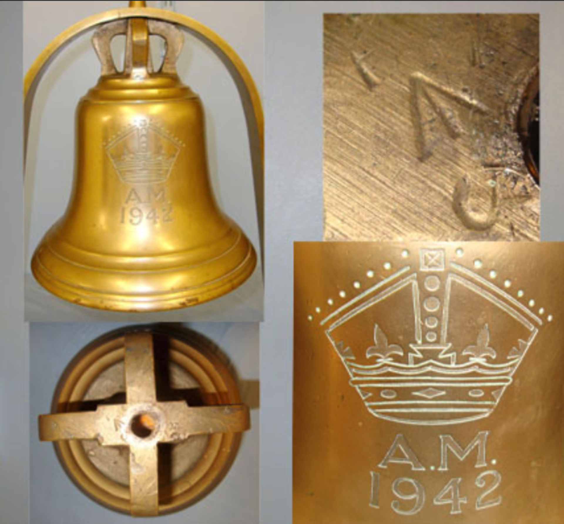 Original Large 1942 British WD King's Crown Air Ministry RAF Airfield Brass Scramble Bell - Image 2 of 3