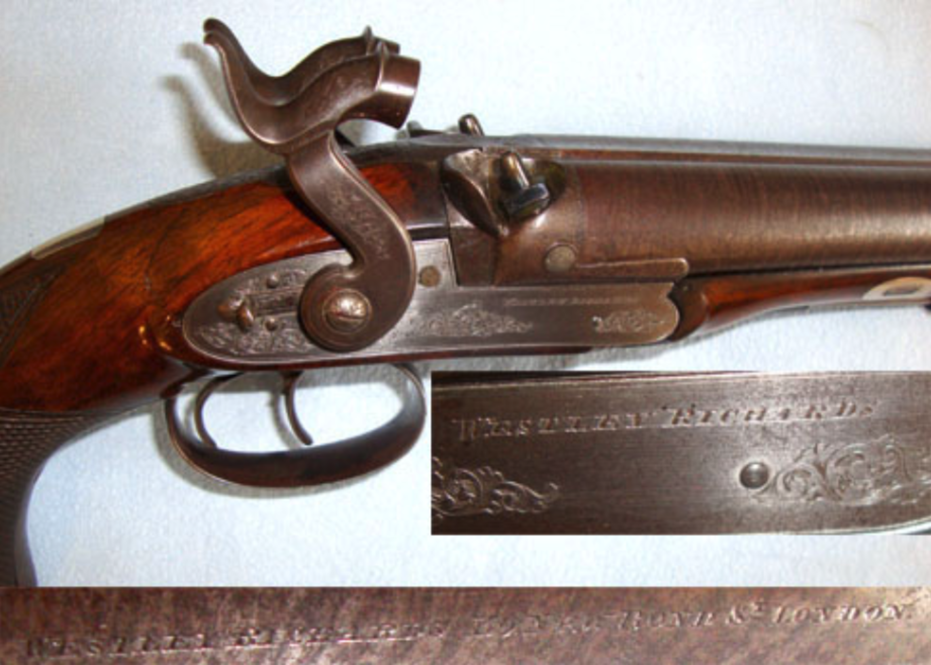 BEST QUALITY, C1860 English Victorian Westley Richards London Double Damascus Barrelled Pistol - Image 2 of 3