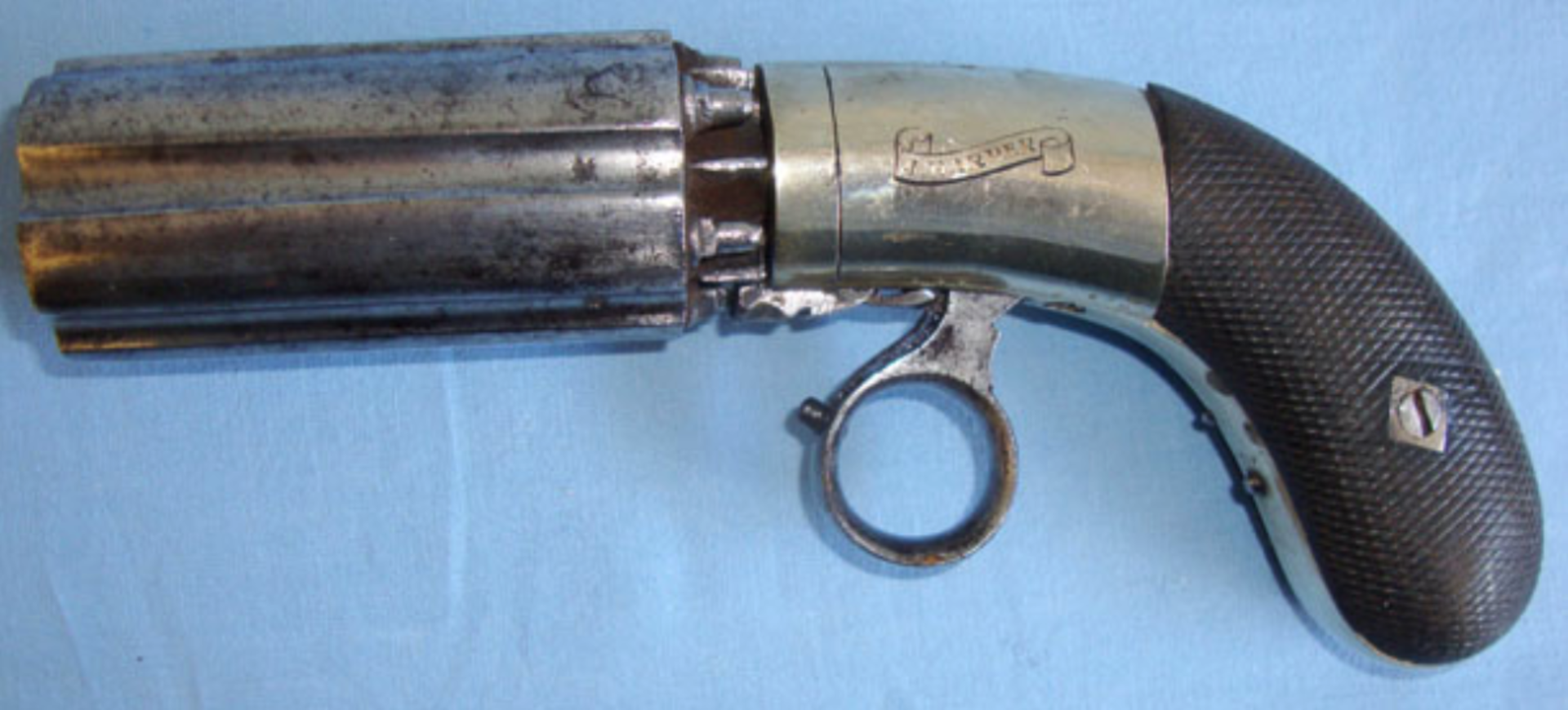 C1870 J. Harper Of London 6 Shot .36 Calibre Percussion Pepperbox Ring Trigger Revolver. Sn 14450 - Image 3 of 3