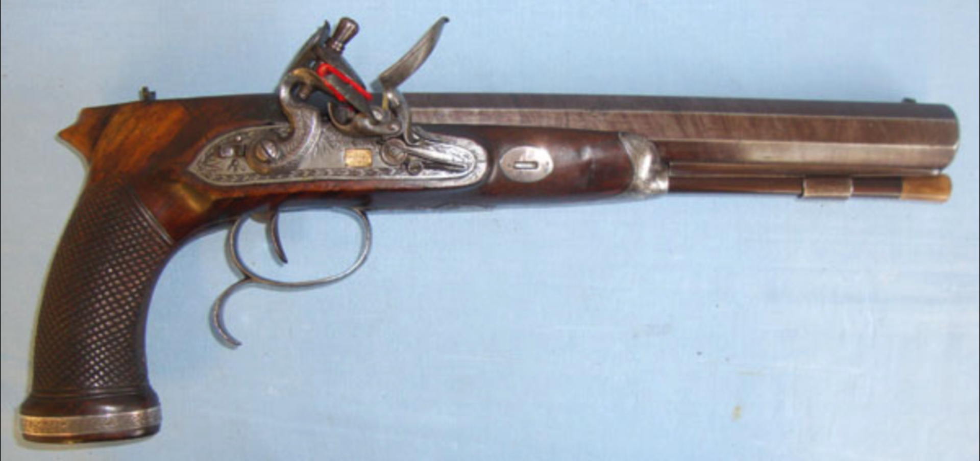 BEST QUALITY, 1766-1770 William Staples .750 Musket Bore Flintlock Duelling Pistol With Gold Inlays