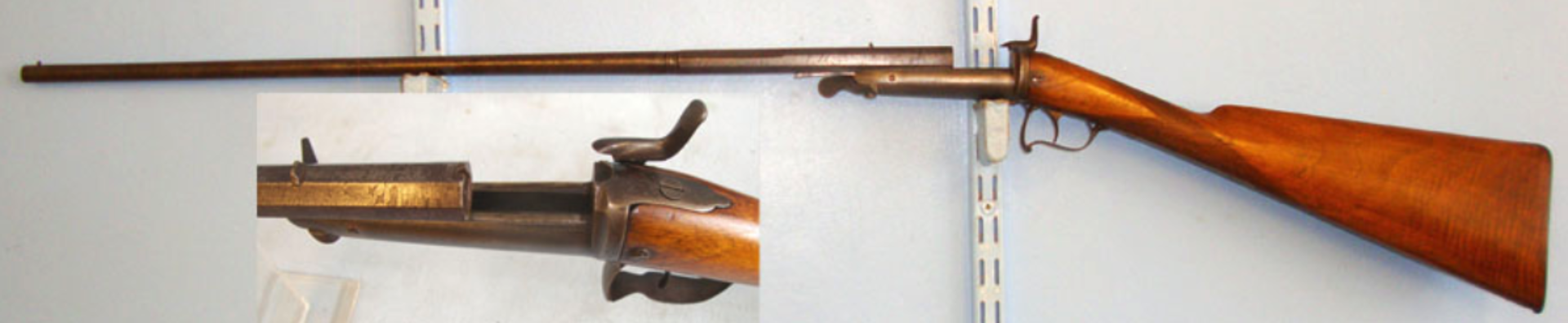 C1897 French Caubert Brevete Darne Patent Sliding Breech .410 Pinfire Single Damascus Barrel - Image 3 of 3