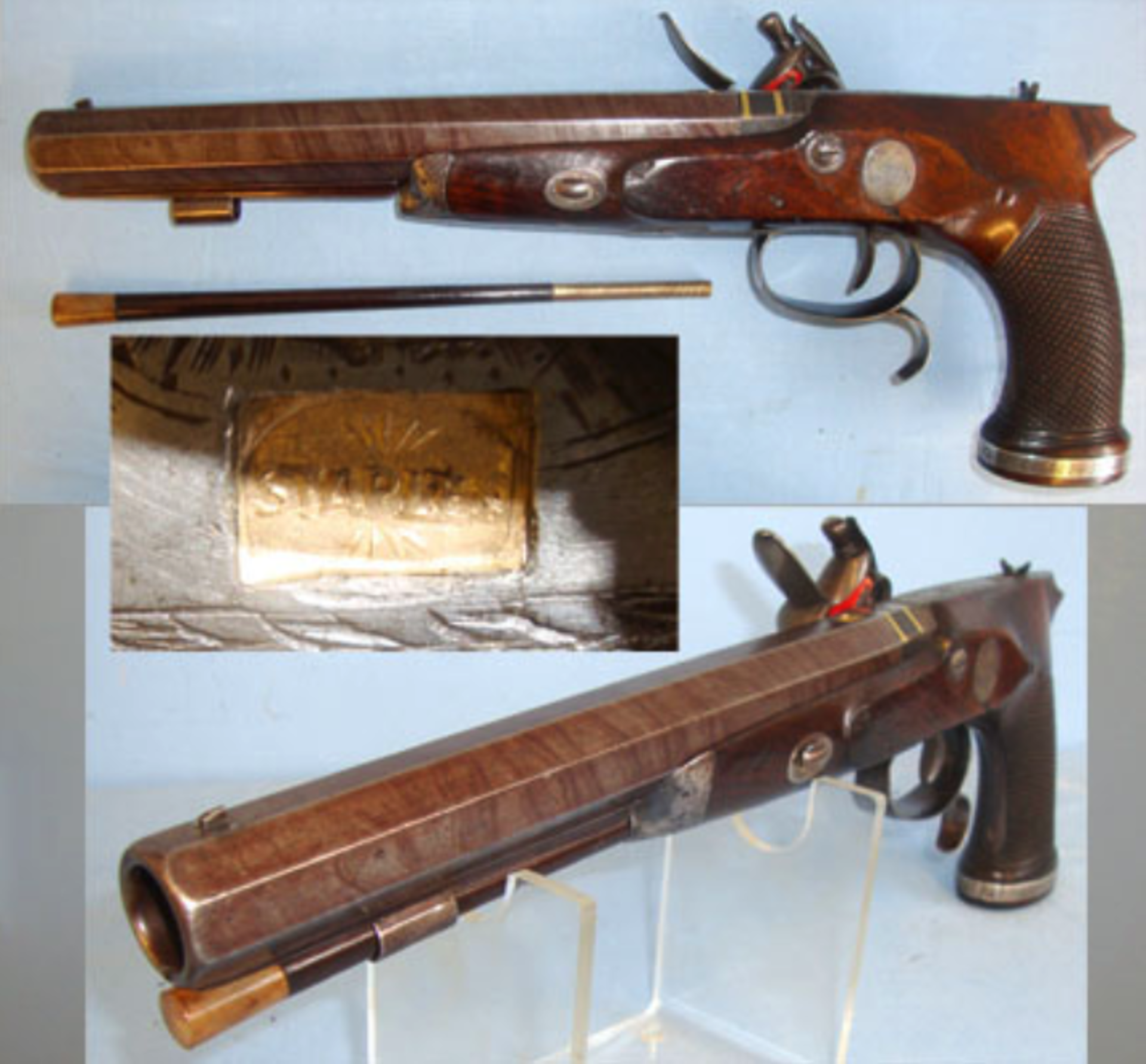 BEST QUALITY, 1766-1770 William Staples .750 Musket Bore Flintlock Duelling Pistol With Gold Inlays - Image 2 of 3