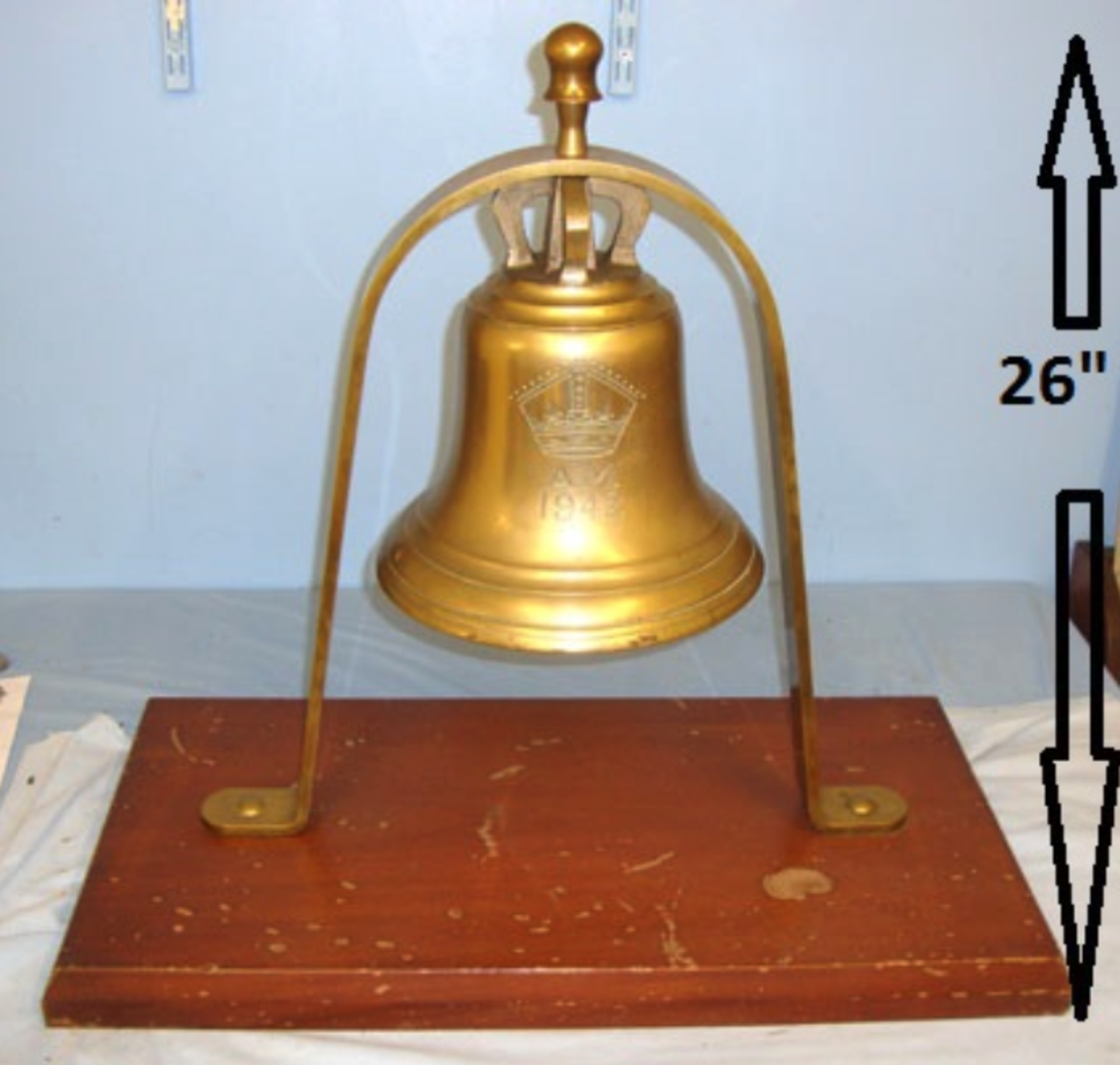 Original Large 1942 British WD King's Crown Air Ministry RAF Airfield Brass Scramble Bell