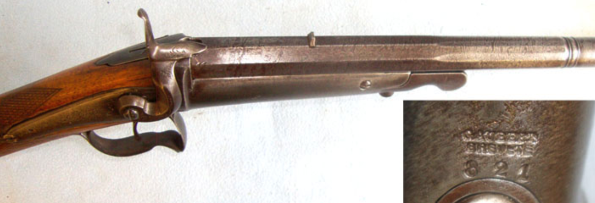 C1897 French Caubert Brevete Darne Patent Sliding Breech .410 Pinfire Single Damascus Barrel - Image 2 of 3