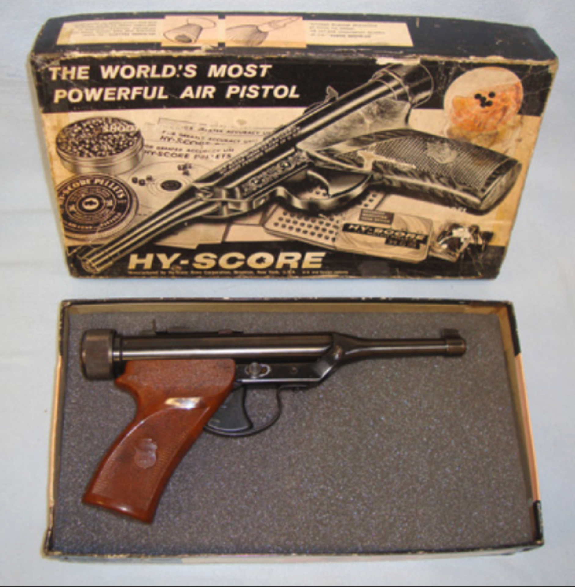 Mint, Boxed, 1948-1970 U.S.A. Hy-Score Model 800 Target .177 Calibre Break Action Air Pistol.
