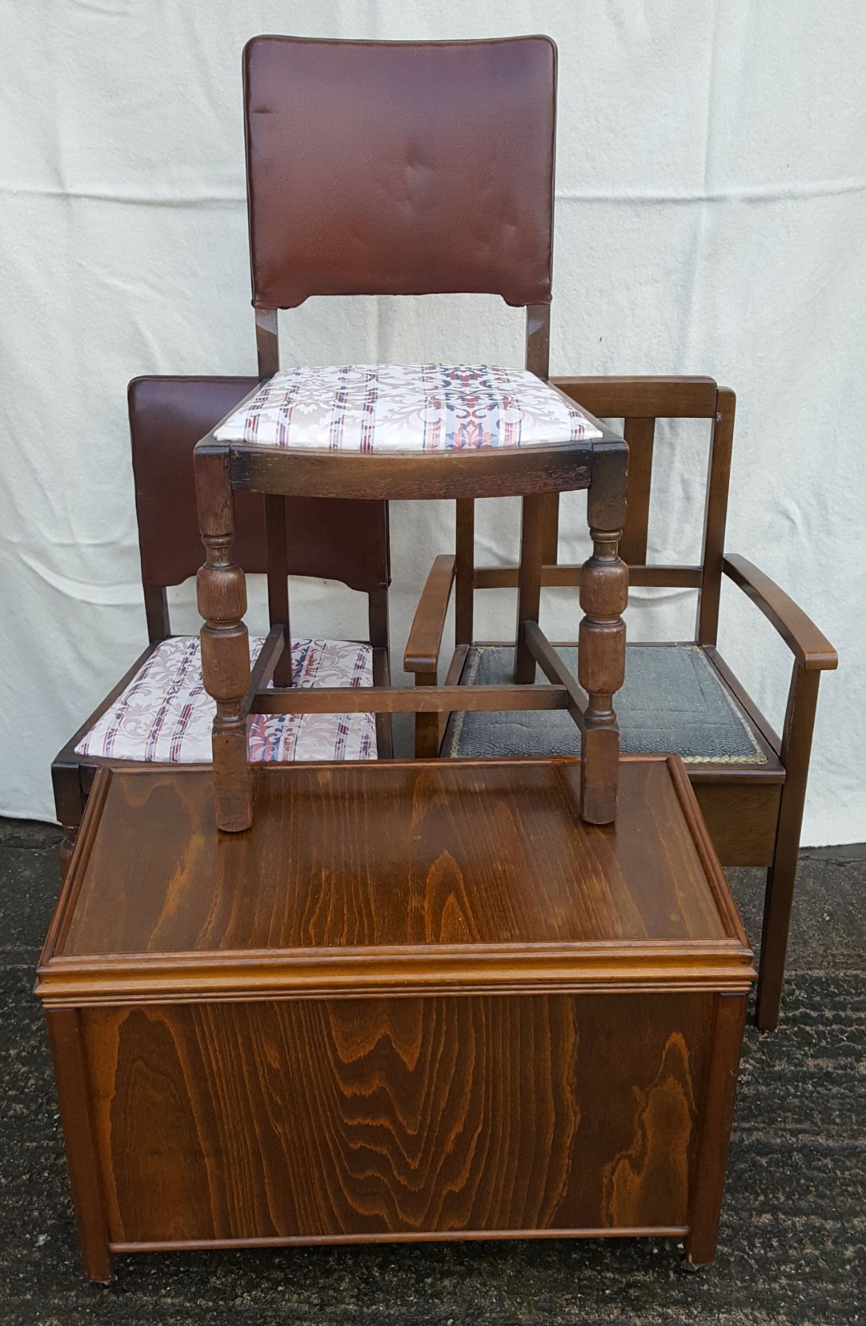 Vintage Retro 3 Oak Chairs & 1 Ottoman NO RESERVE