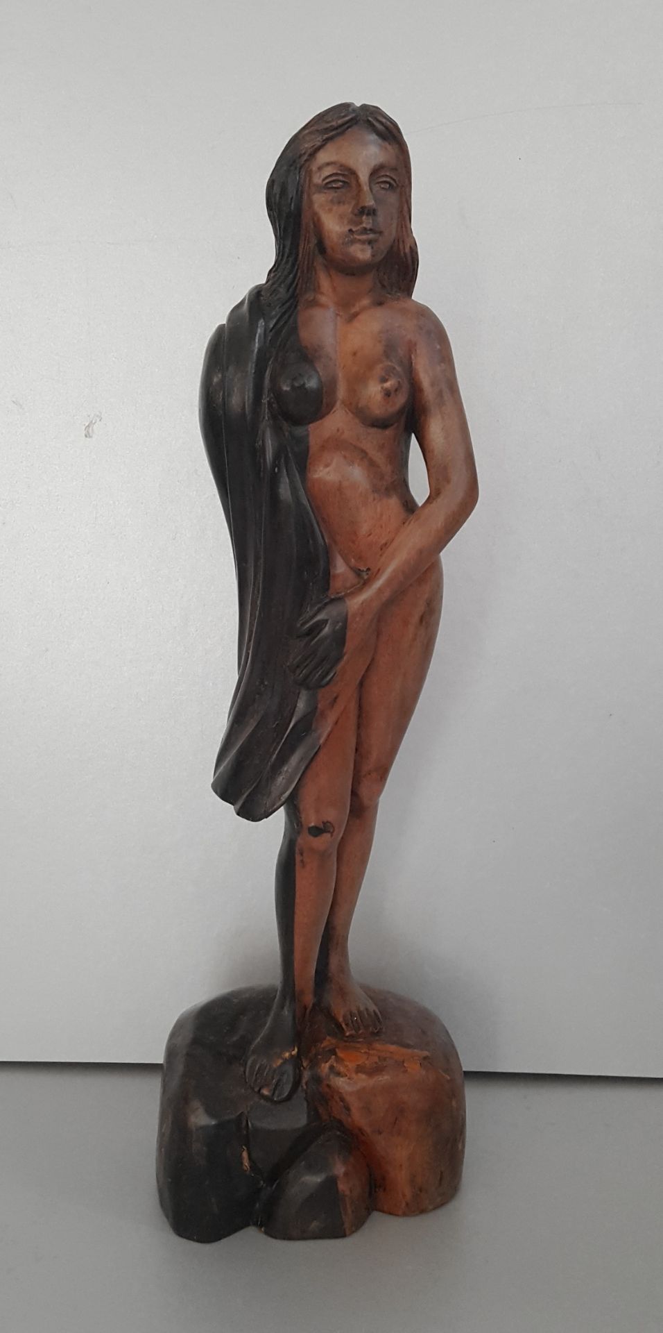 Vintage Retro Carved Wood Sculpture Female Nude