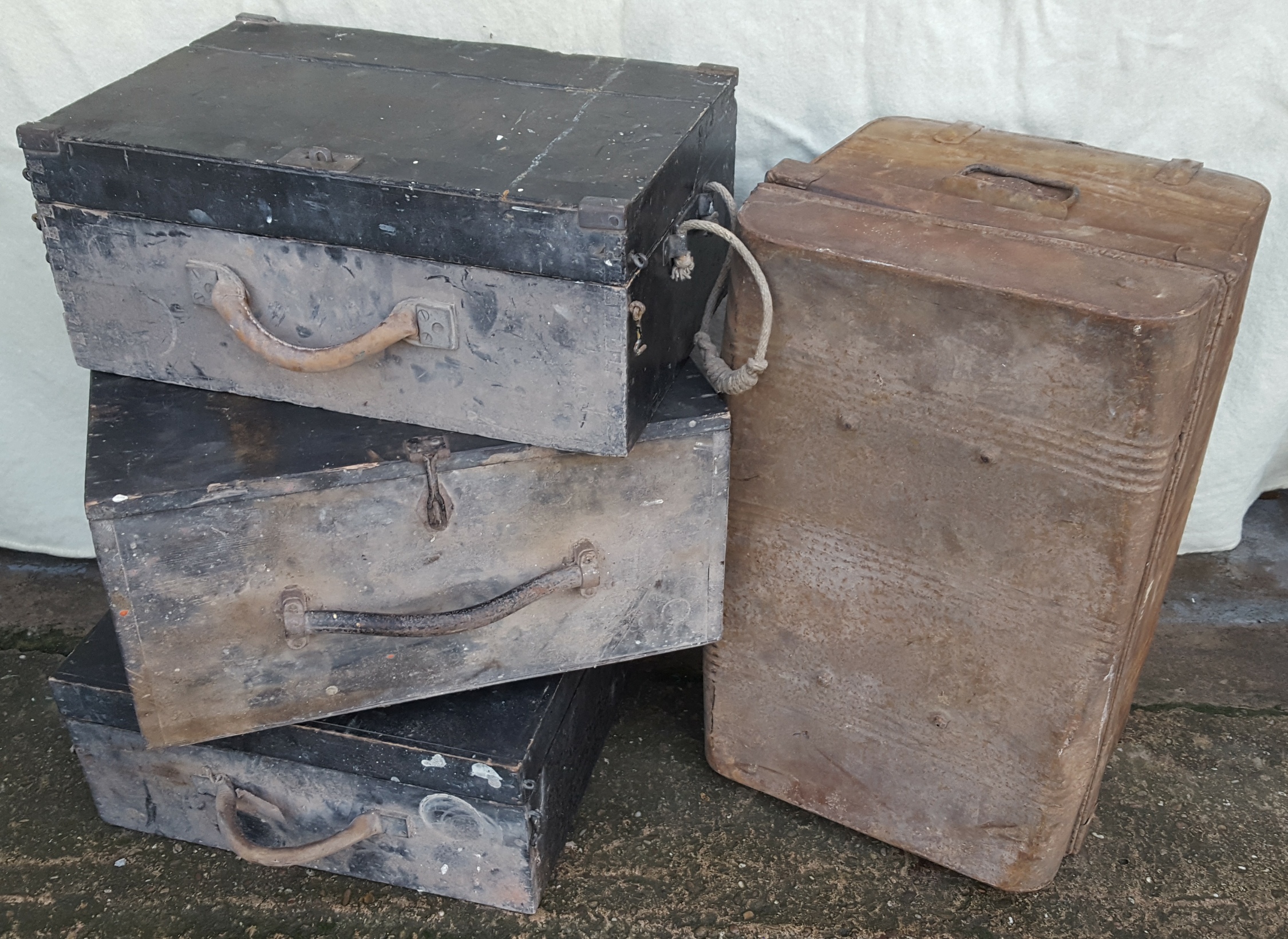 Antique Vintage 3 Wooden Tool boxes & A Metal Chest NO RESERVE