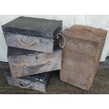 Antique Vintage 3 Wooden Tool boxes & A Metal Chest NO RESERVE