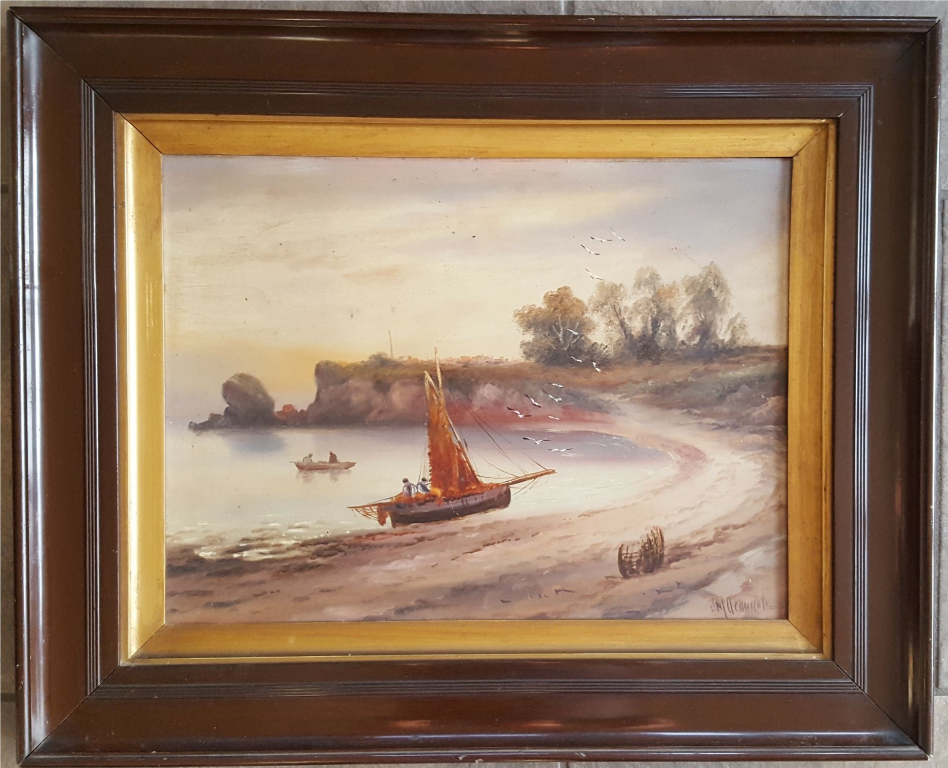 Antique Art Oil on Board Painting Nautical Theme Signed Lower Right