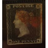 Vintage Penny Black Postage Stamp in Presentation Folder 3/4 Margins MK Corners