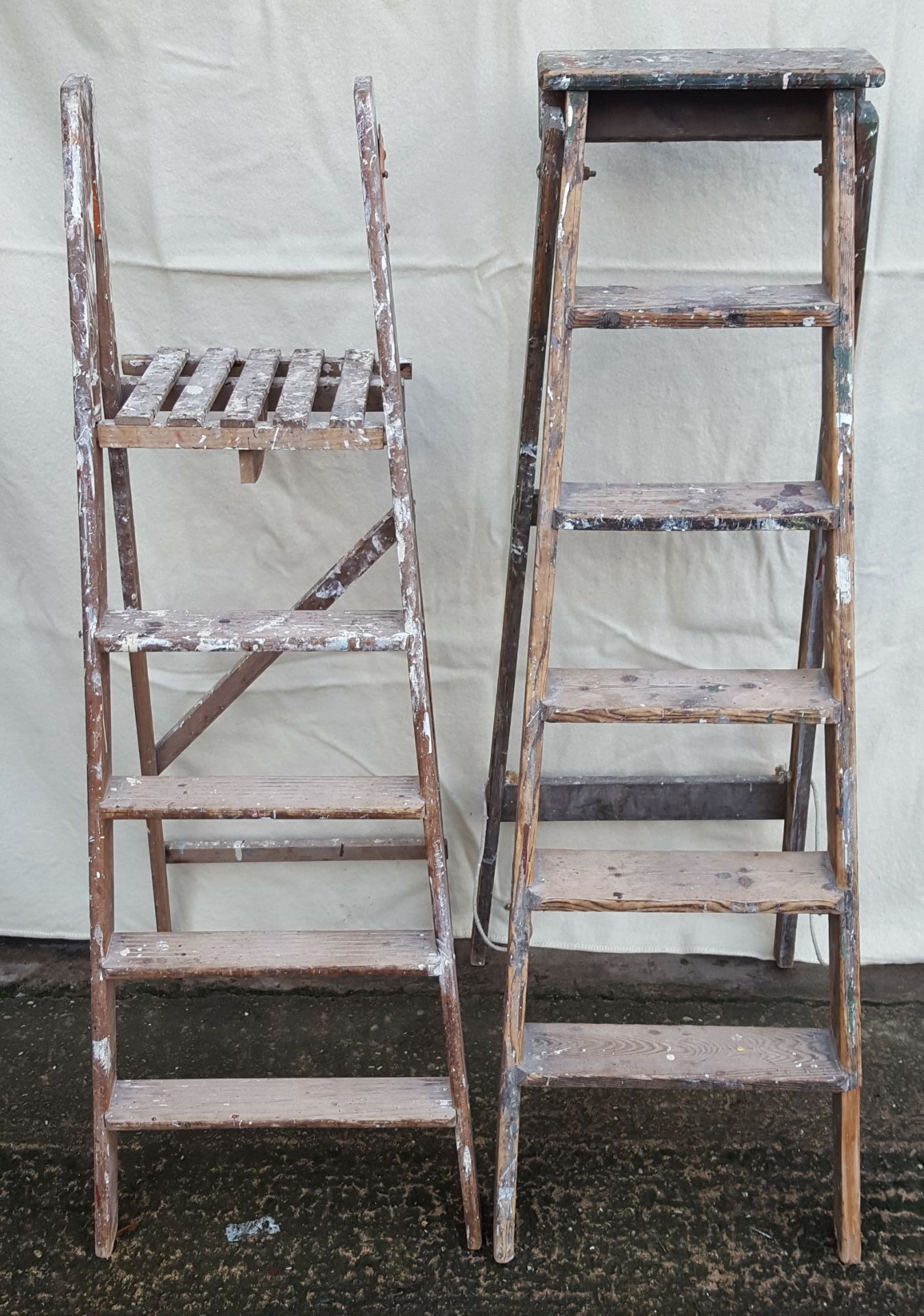 Vintage Pair of Wooden Step Ladders 4 Step & 5 Step NO RESERVE