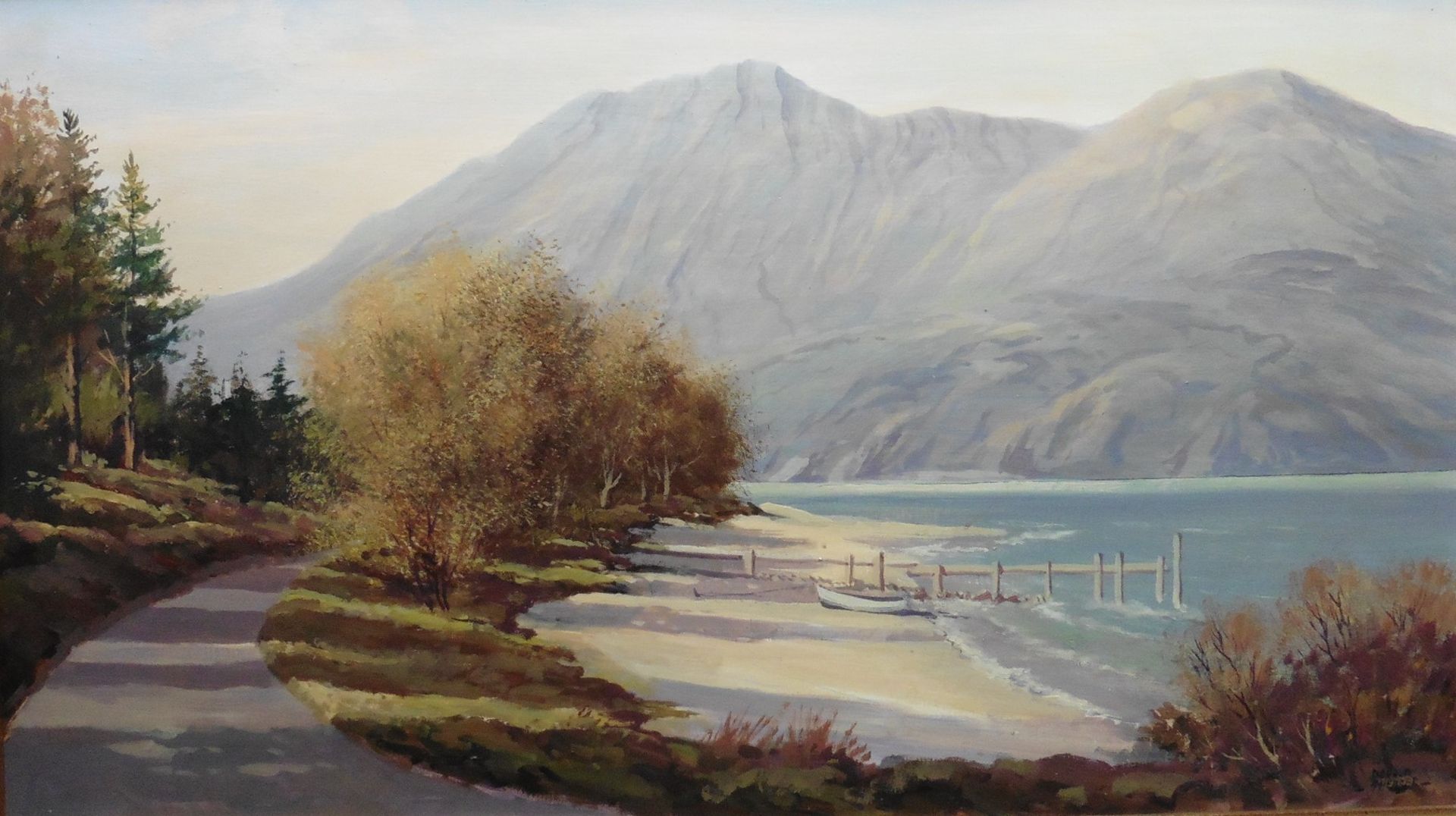 Donald Shearer, Scottish artist bn 1925 Signed oil Loch Maree , Wester Ross Title:Loch Maree-