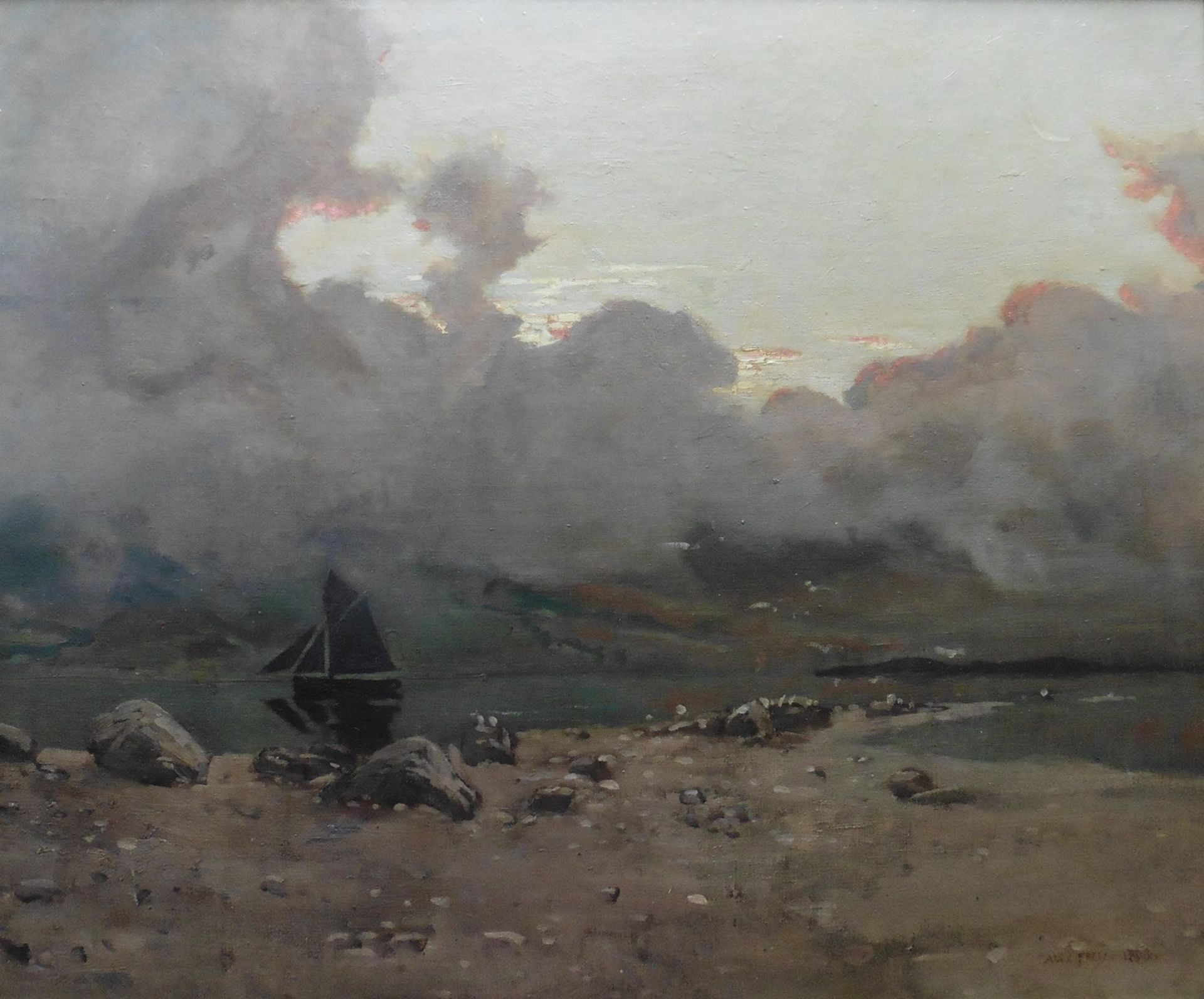 Alexander Frew Scottish 1863,1908 signed oil Dusk over Loch Linnhe Title : Dusk over Loch Linnhe