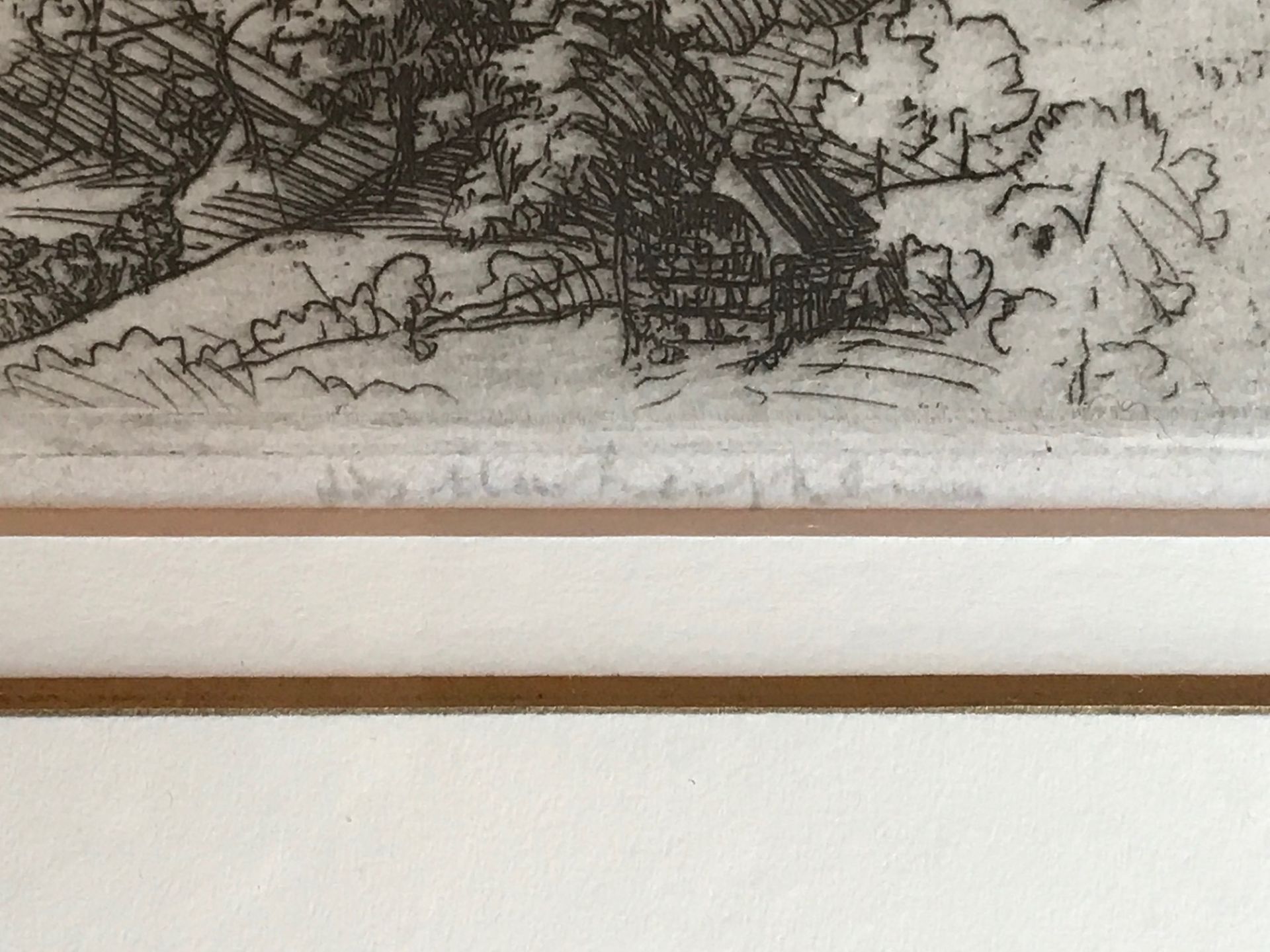 Indistintly pencil signed Etching "mountains and valley" Title : Mountains and Valley' Artist : - Bild 3 aus 4