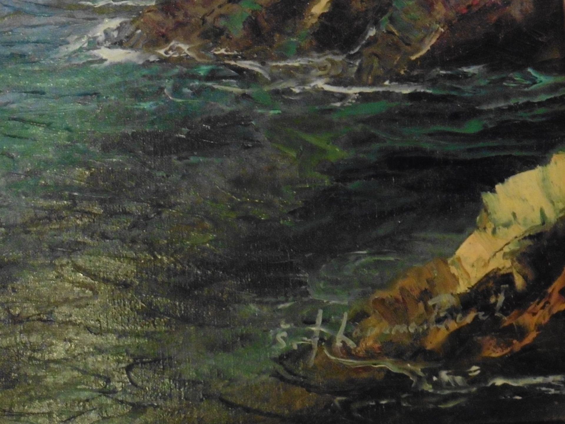 Samuel Lamorna Birch R.A. (1869-1955) Large signed oil on canvas Tregiffian Cliffs Title : - Image 3 of 8