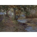 Robert Russell Macnee, 1880-1952 signed large oil on canvas 'On the River Bank' Title: On the