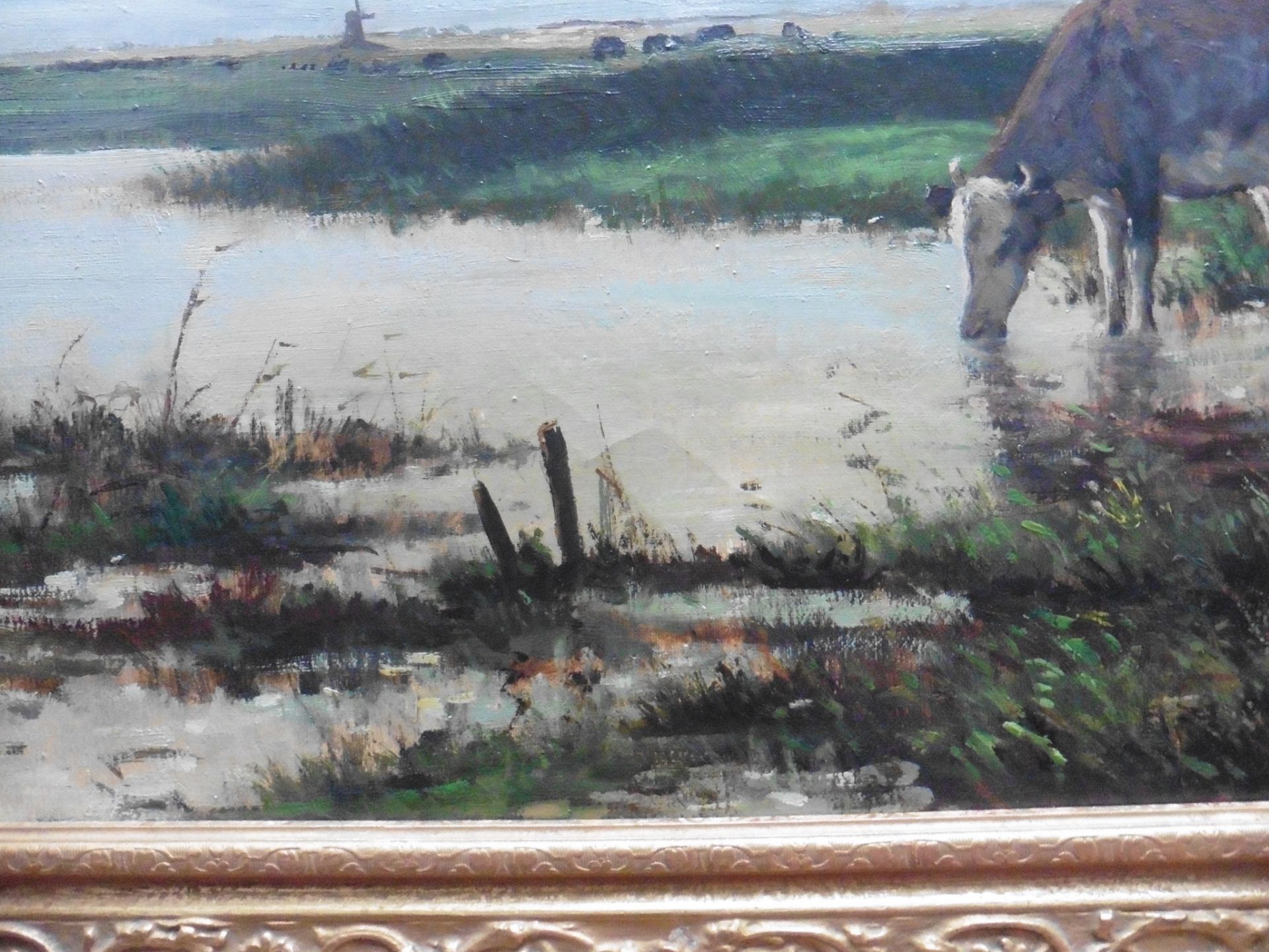 Jon Von Altena Danish 19th/20thC large signed landscape oil painting Title : Cattle Watering - Image 9 of 9