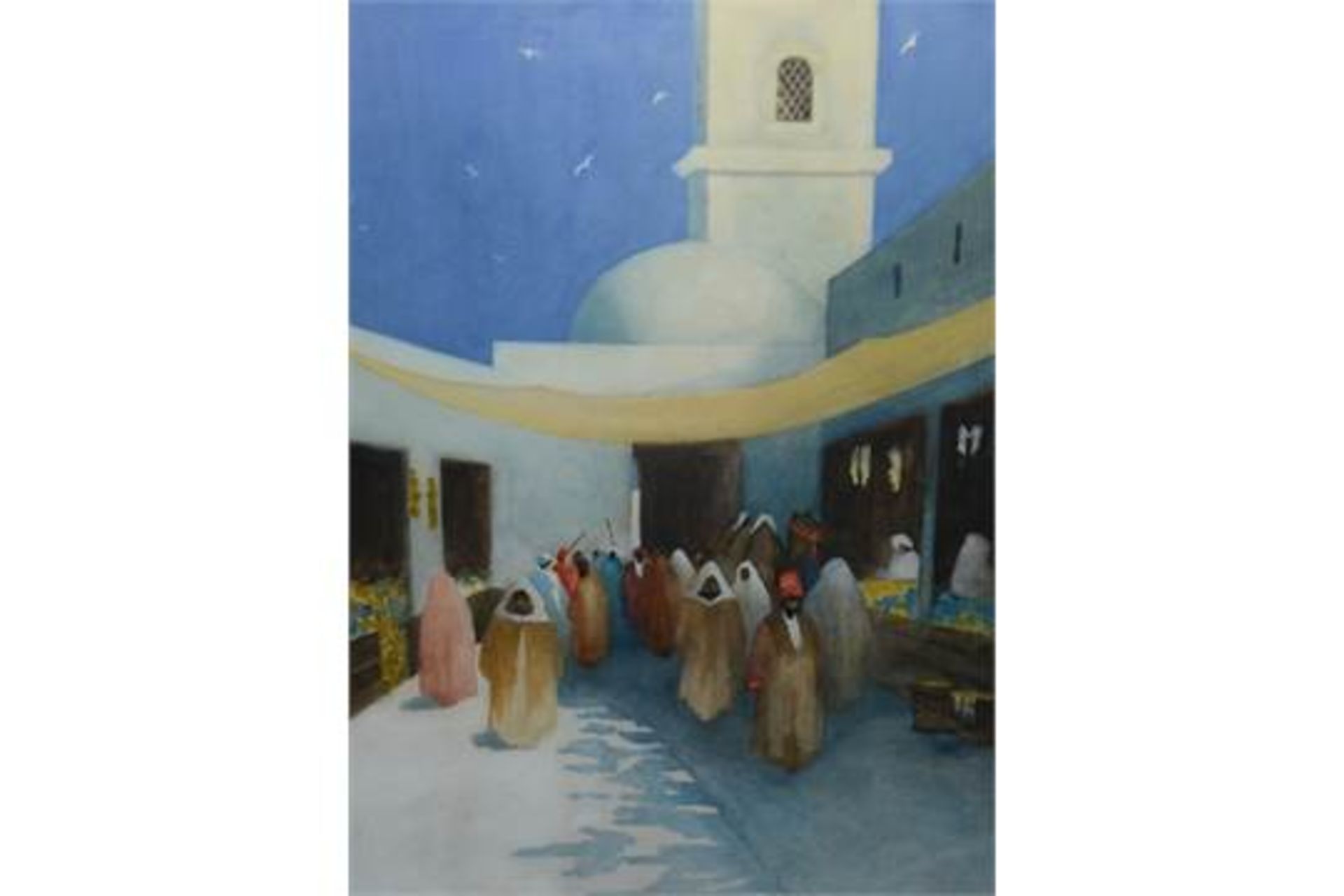 Attrib Hans Jacob Hansen 1853-1947 watercolour 'The Market Place, Algiers' Title : The Market Place, - Image 3 of 6