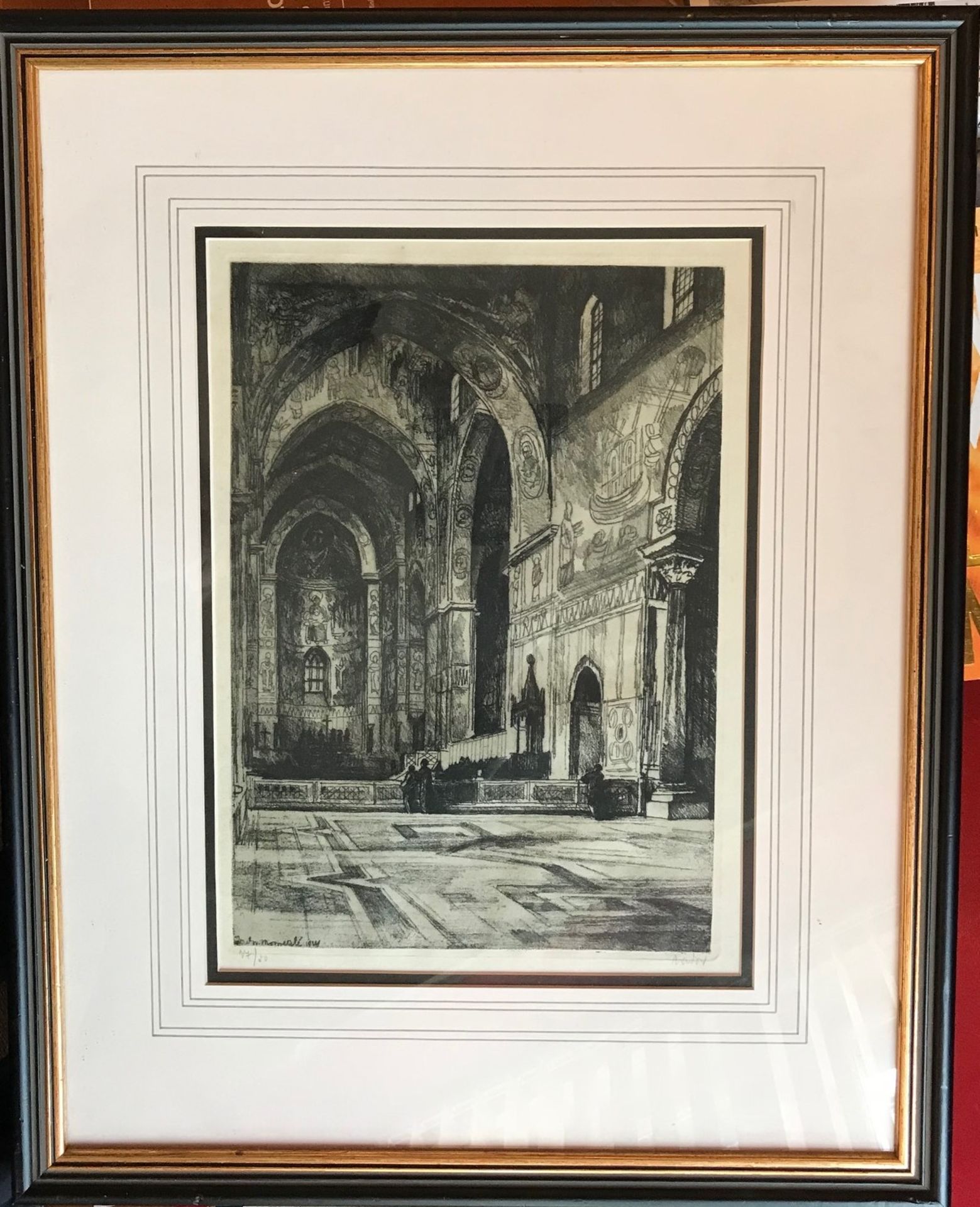 Indistintly pencil signed Etching "Cathedral interior' Title : 'Cathedral interior' Artist : - Bild 2 aus 6