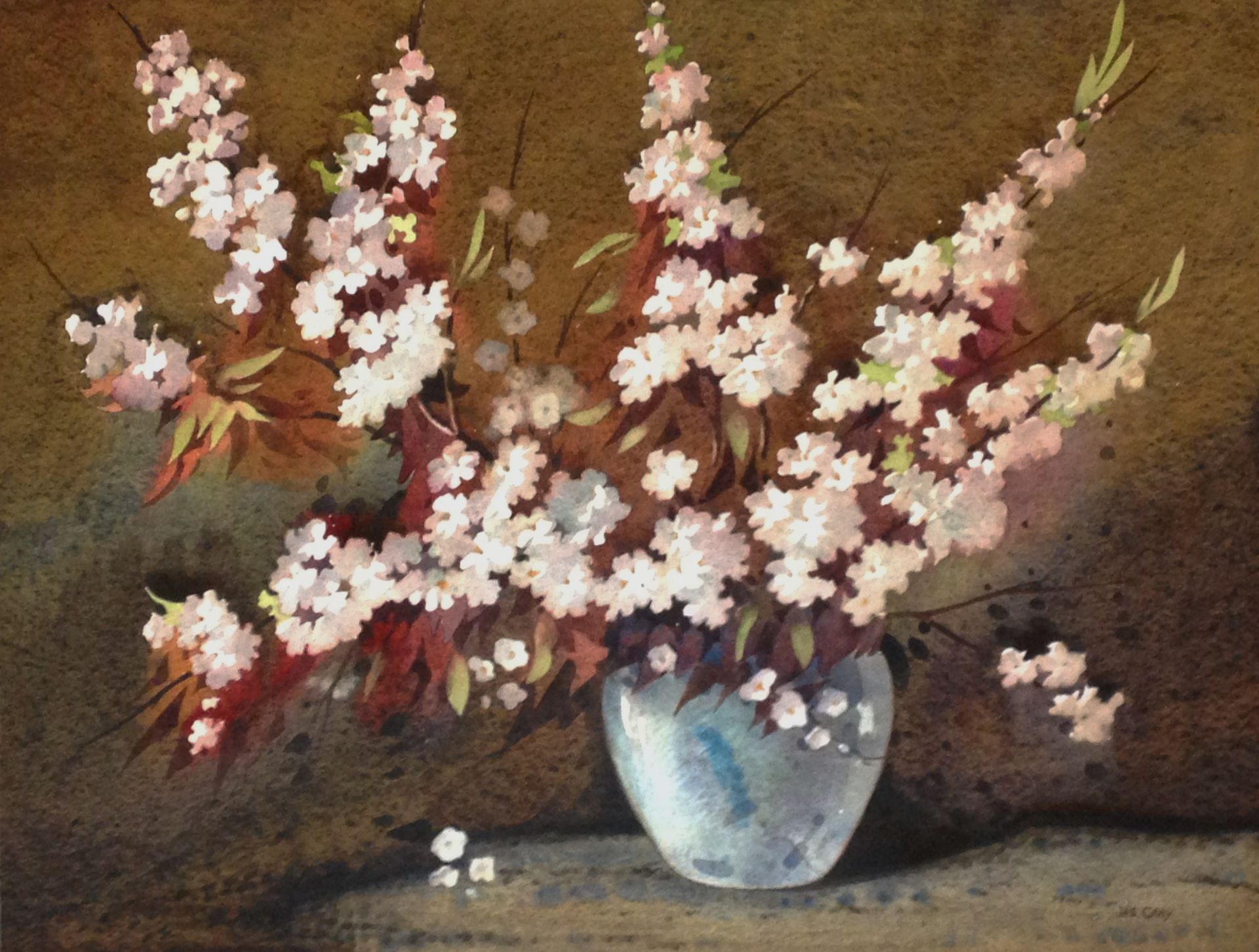 James Gray Scottish 1917-1947 large signed watercolour Cherry Blossom Title : Cherry Blossom